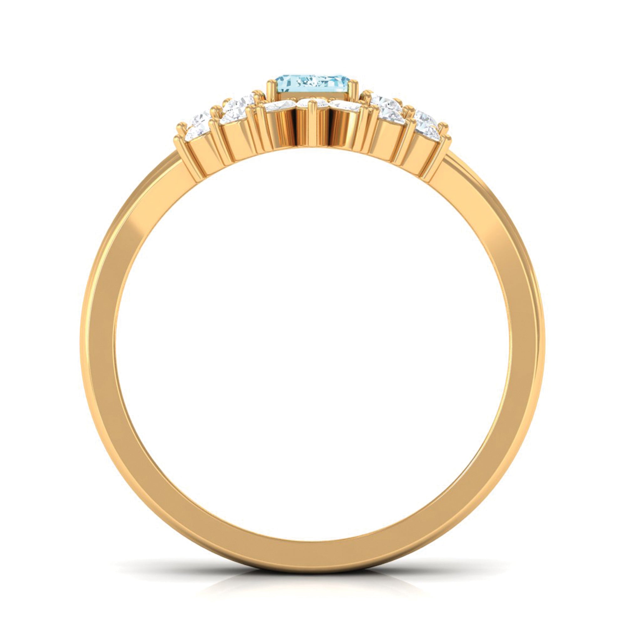 Natural Emerald Cut Aquamarine Marriage Ring Set with Diamond