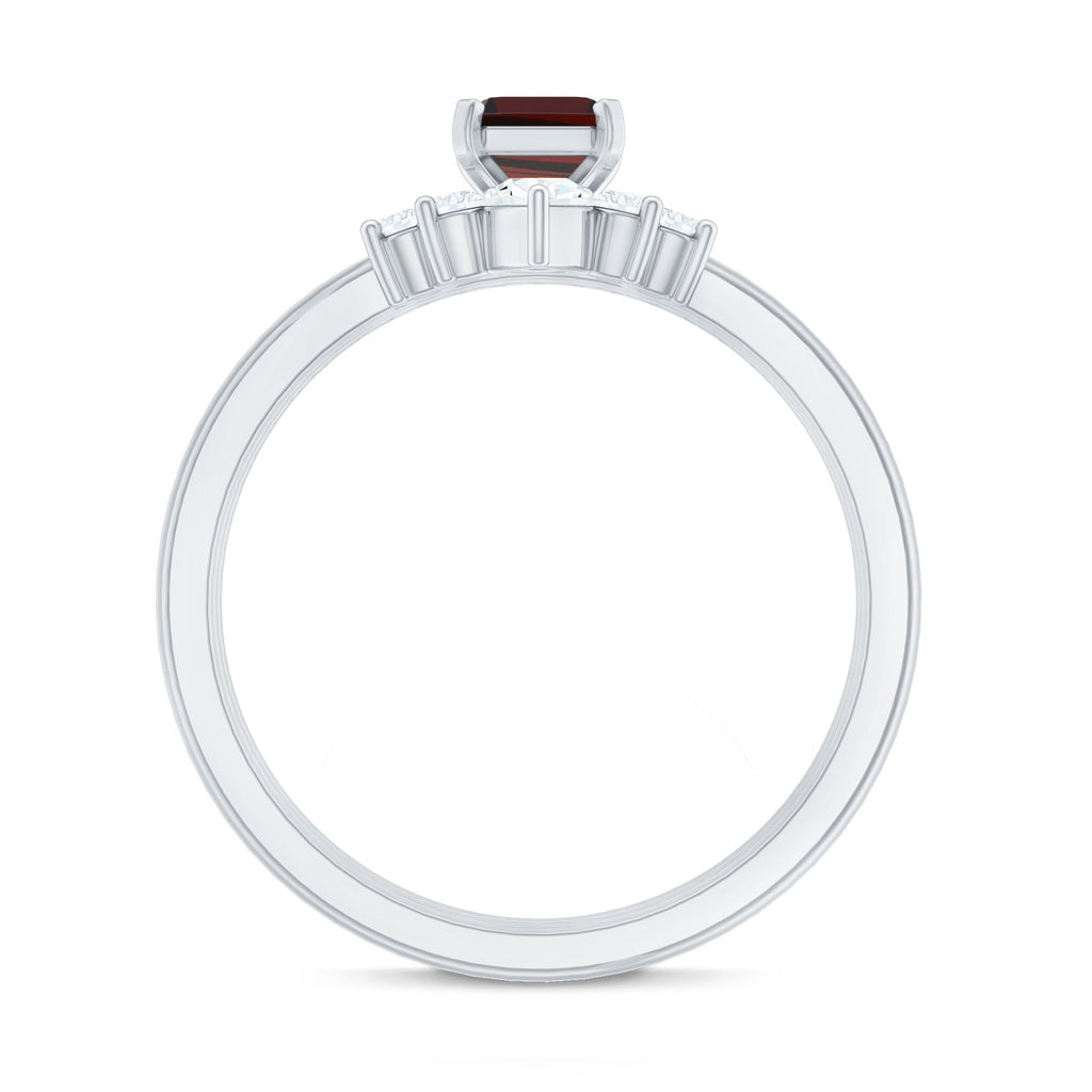Natural Emerald Cut Garnet Diamond 3 Piece Wedding Ring Set