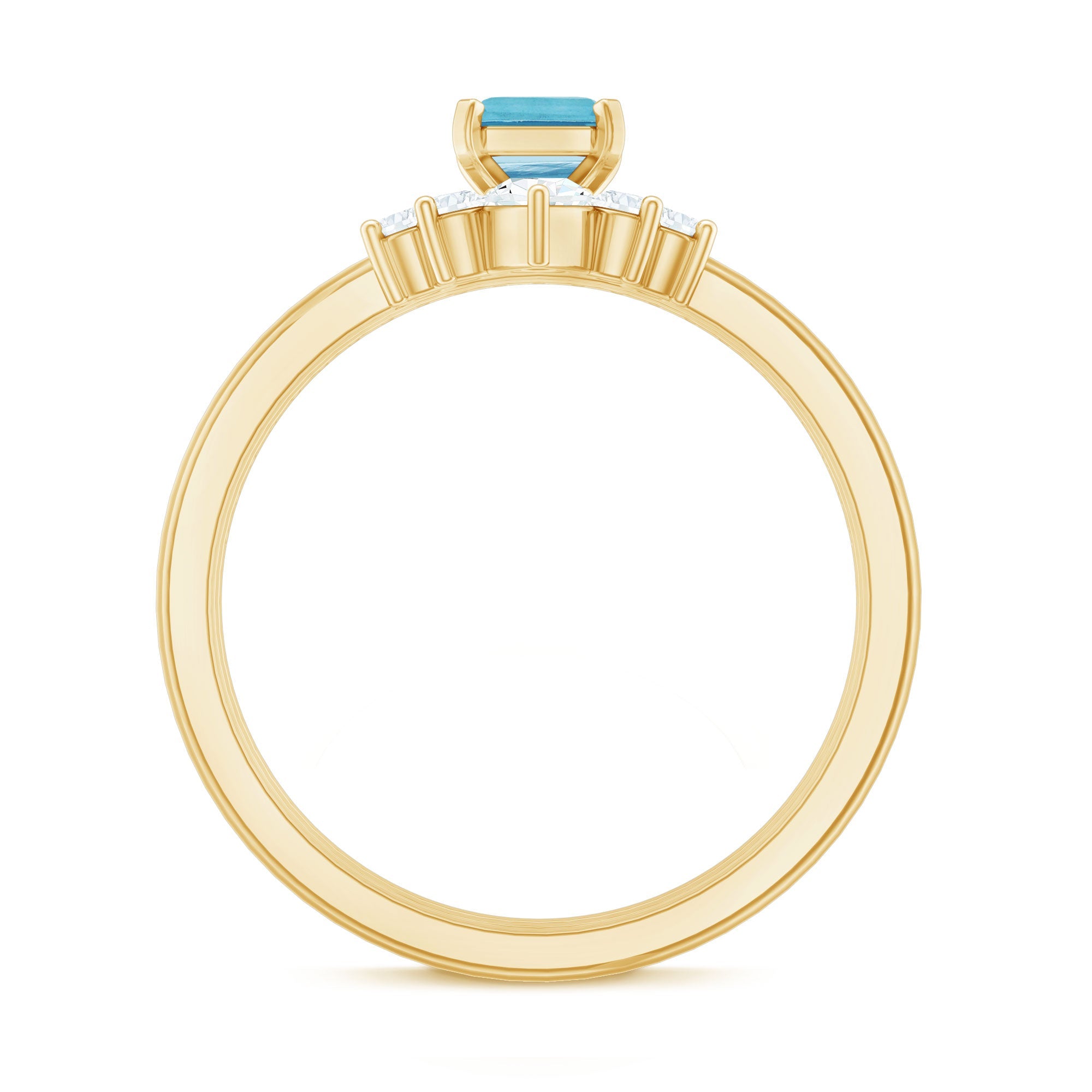 Emerald Cut Aquamarine Solitaire Ring Set of 3 with Diamond