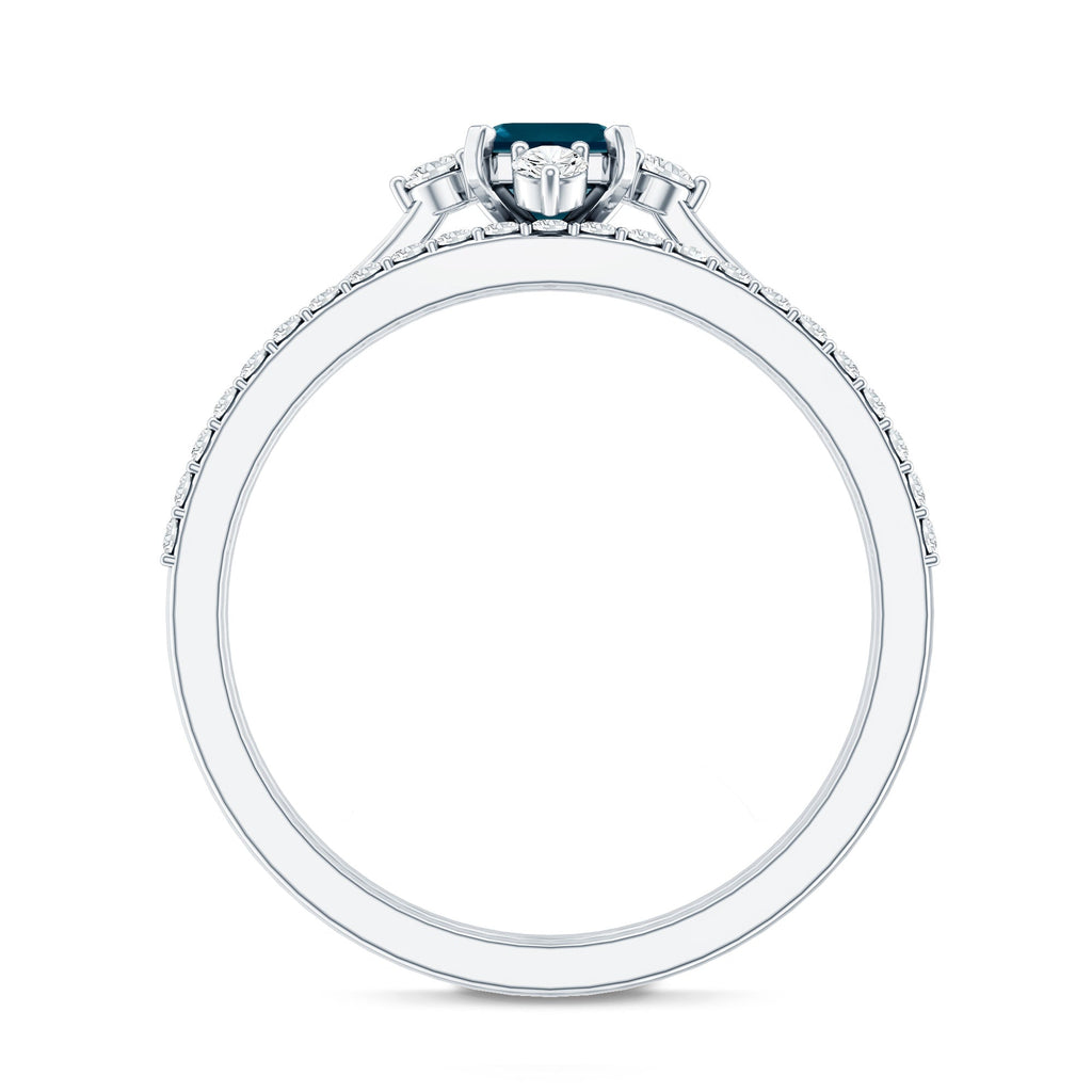 4X6mm Emerald Cut London Blue Topaz Wedding Ring Set with Diamond Band