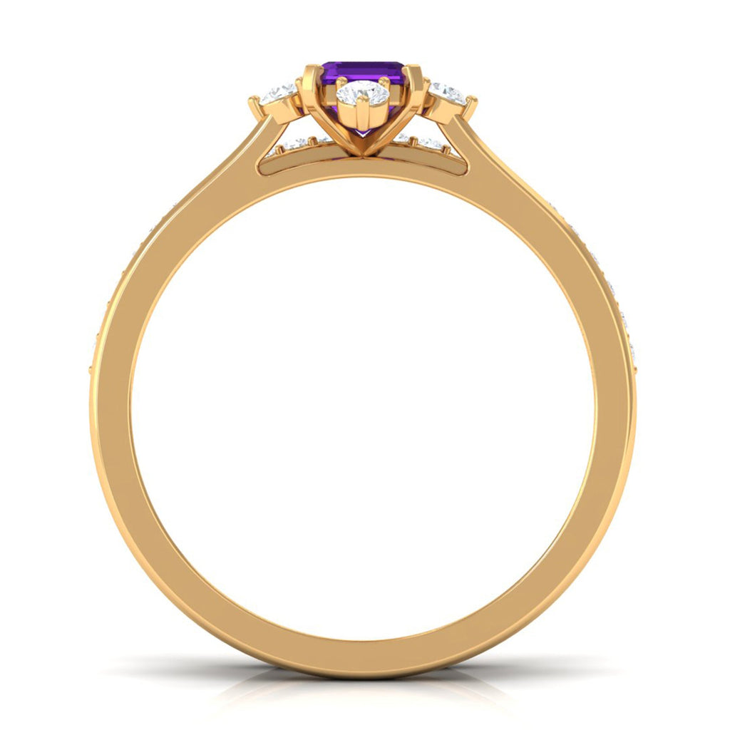 Real 1.4 Carat Amethyst Emerald Cut Engagement Wedding Ring Set with Diamond