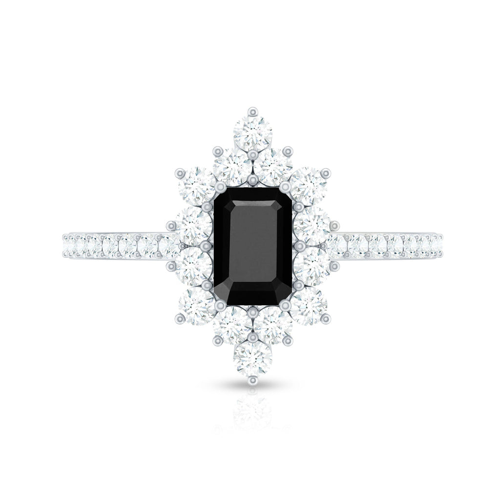 Vintage Style 1.6 Carat Lab Grown Black and White Diamond Emerald Cut Engagement Ring