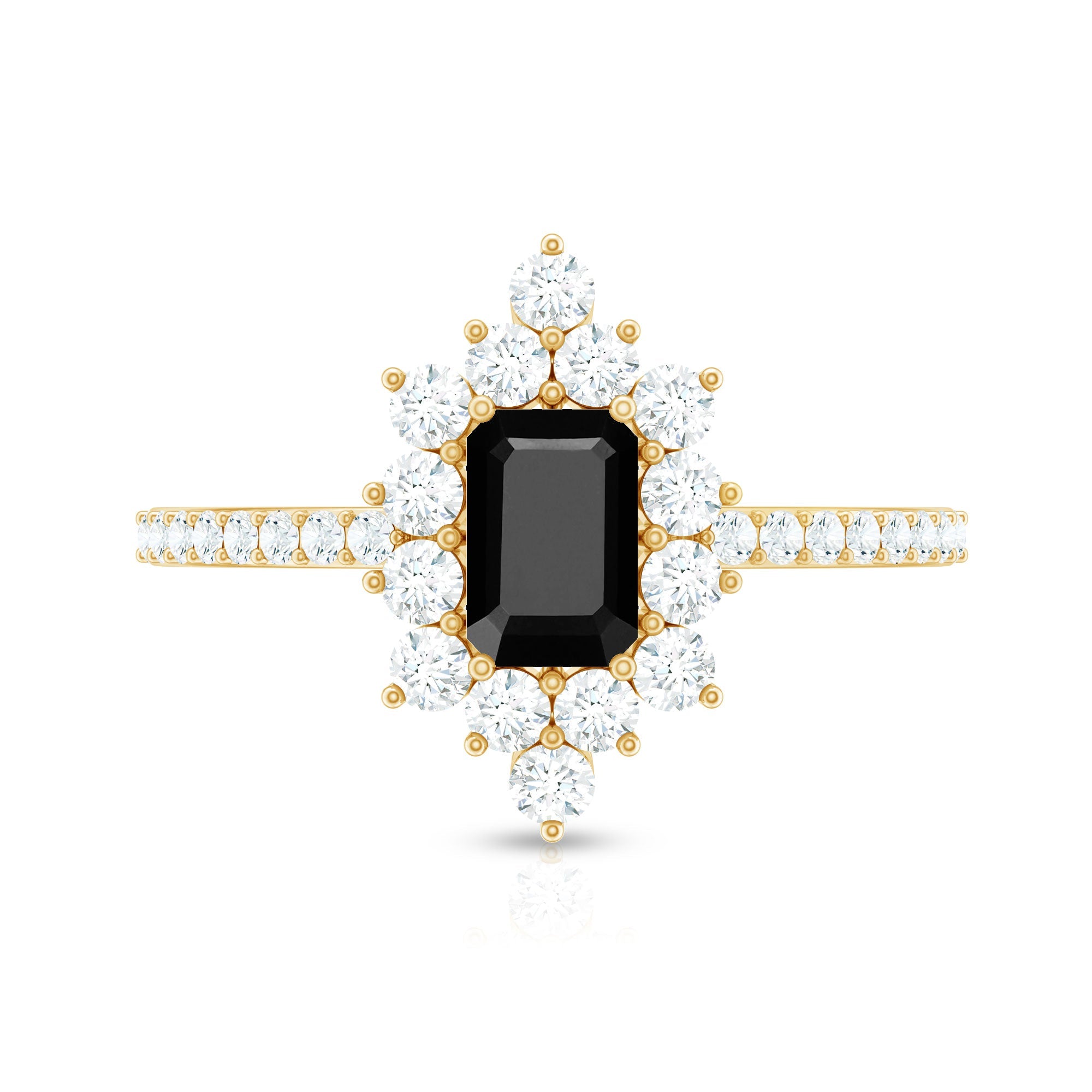 Vintage Style 1.6 Carat Lab Grown Black and White Diamond Emerald Cut Engagement Ring