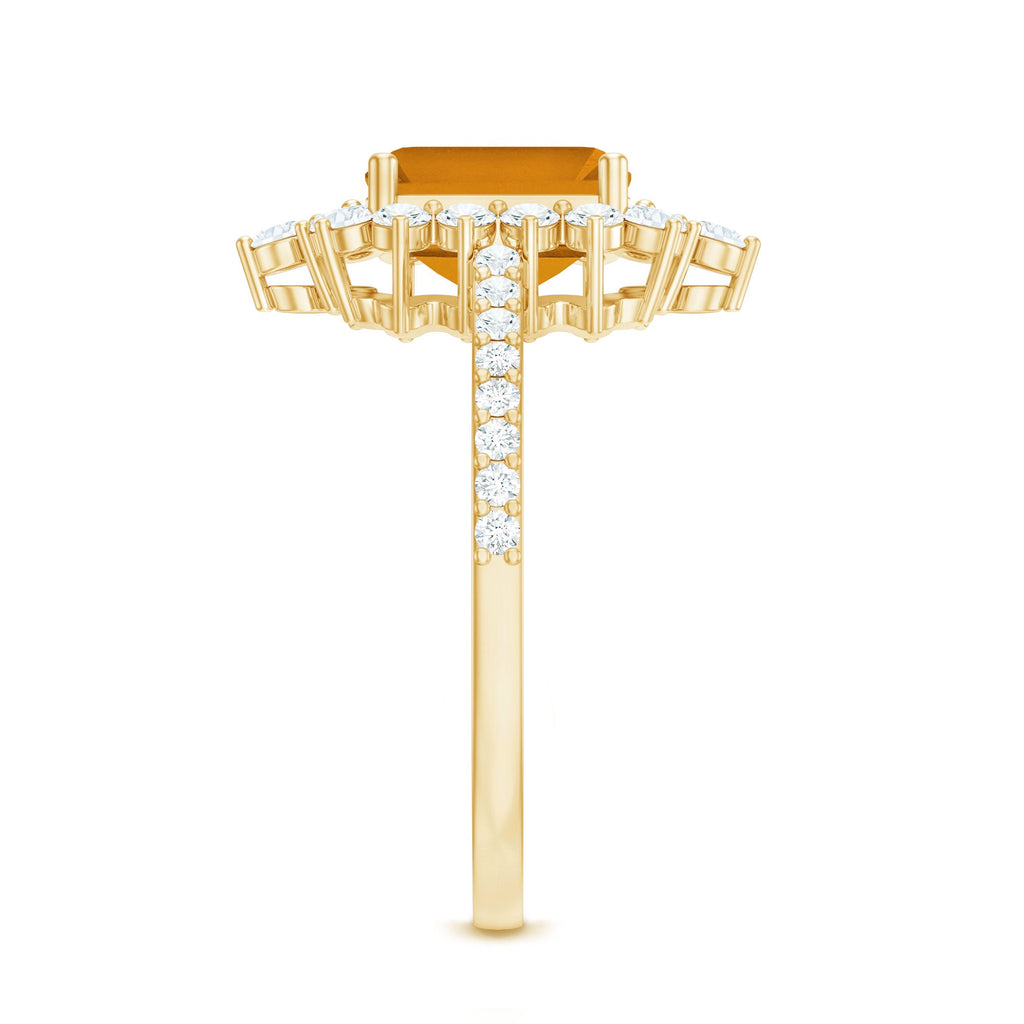 Vintage Looking Citrine Emerald Cut Engagement Ring with Halo