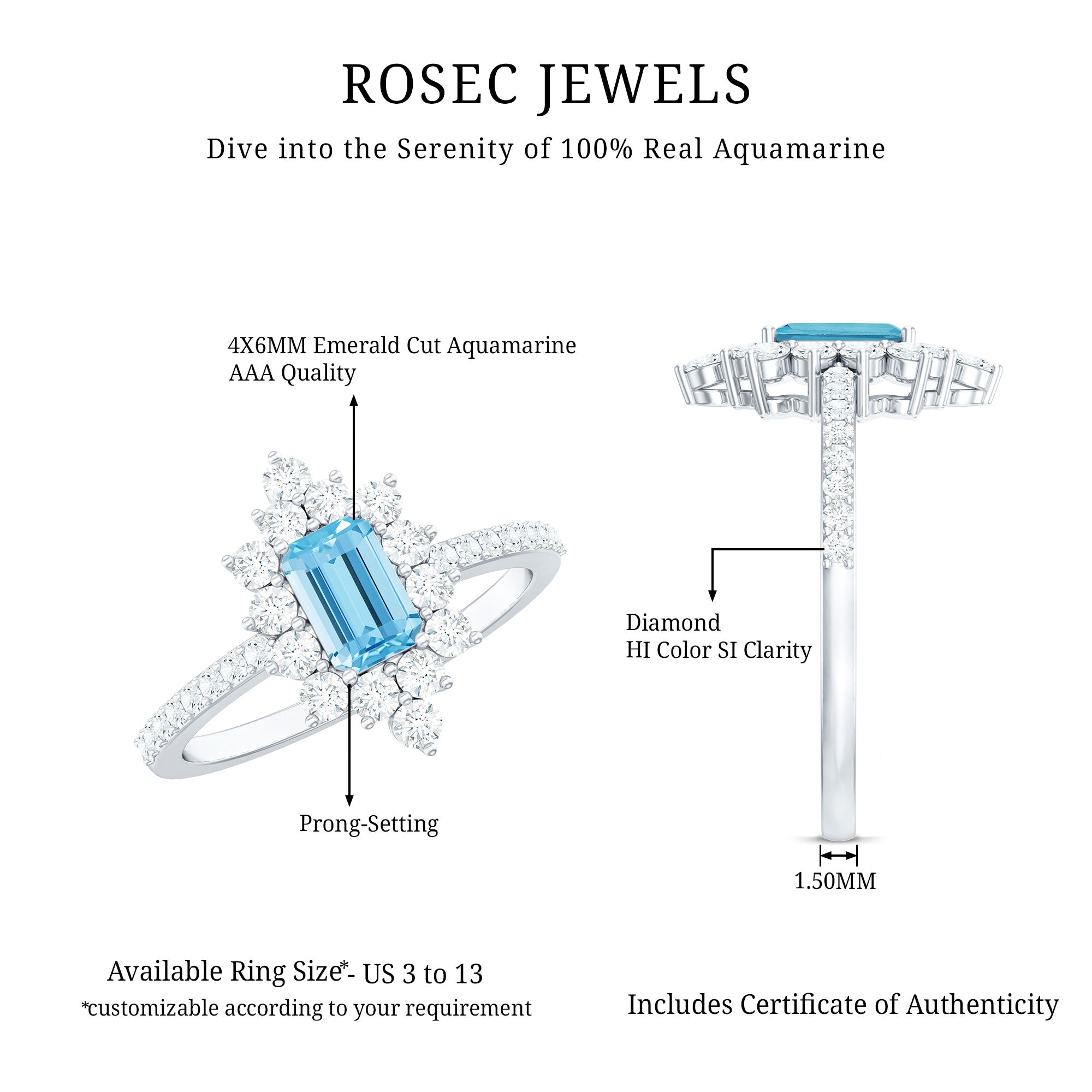 Vintage Looking Aquamarine and Diamond Halo Engagement Ring