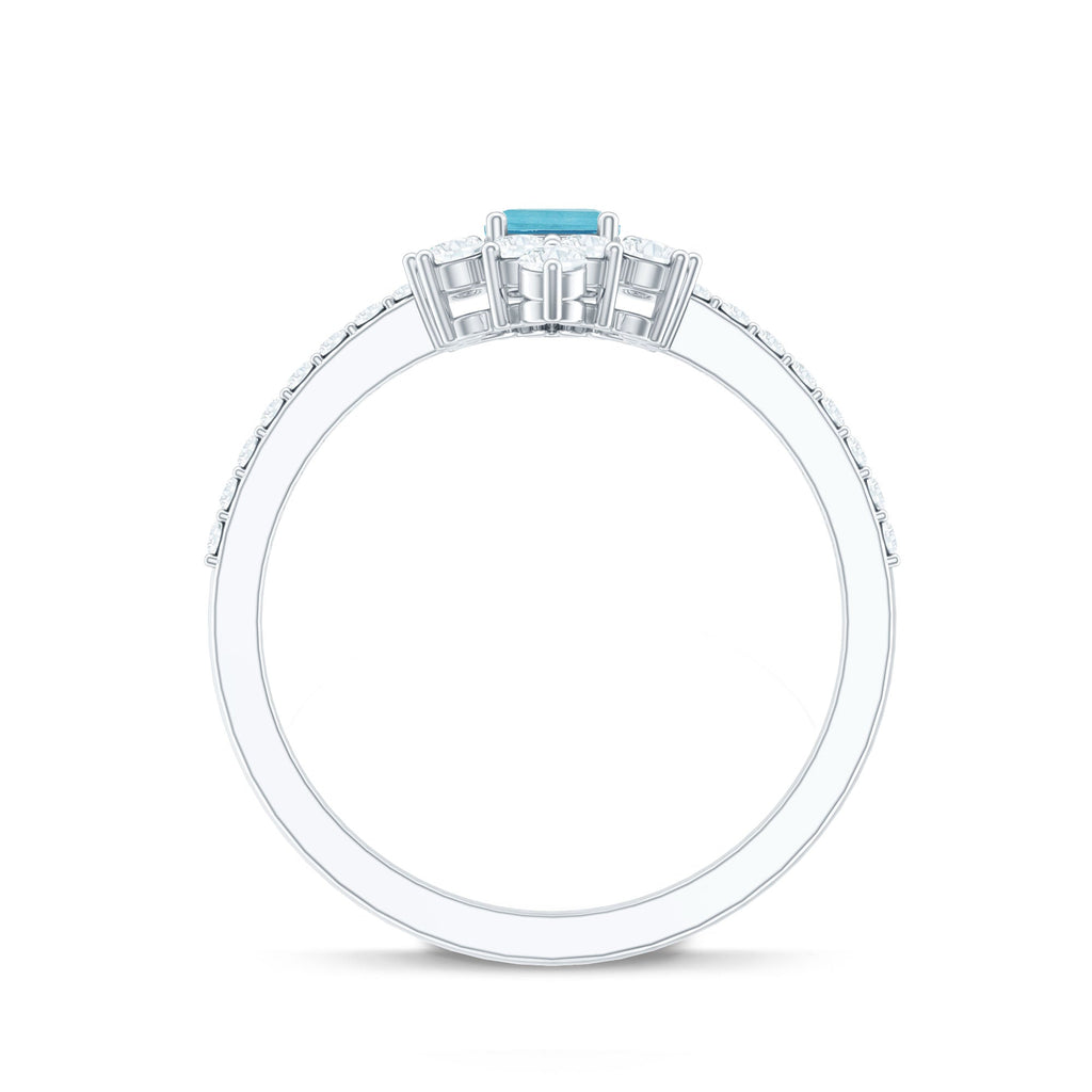 Vintage Looking Aquamarine and Diamond Halo Engagement Ring
