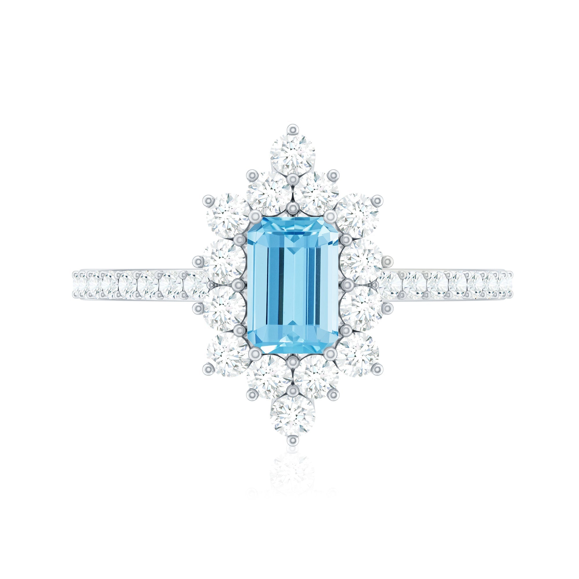 Vintage Looking Aquamarine and Diamond Halo Engagement Ring