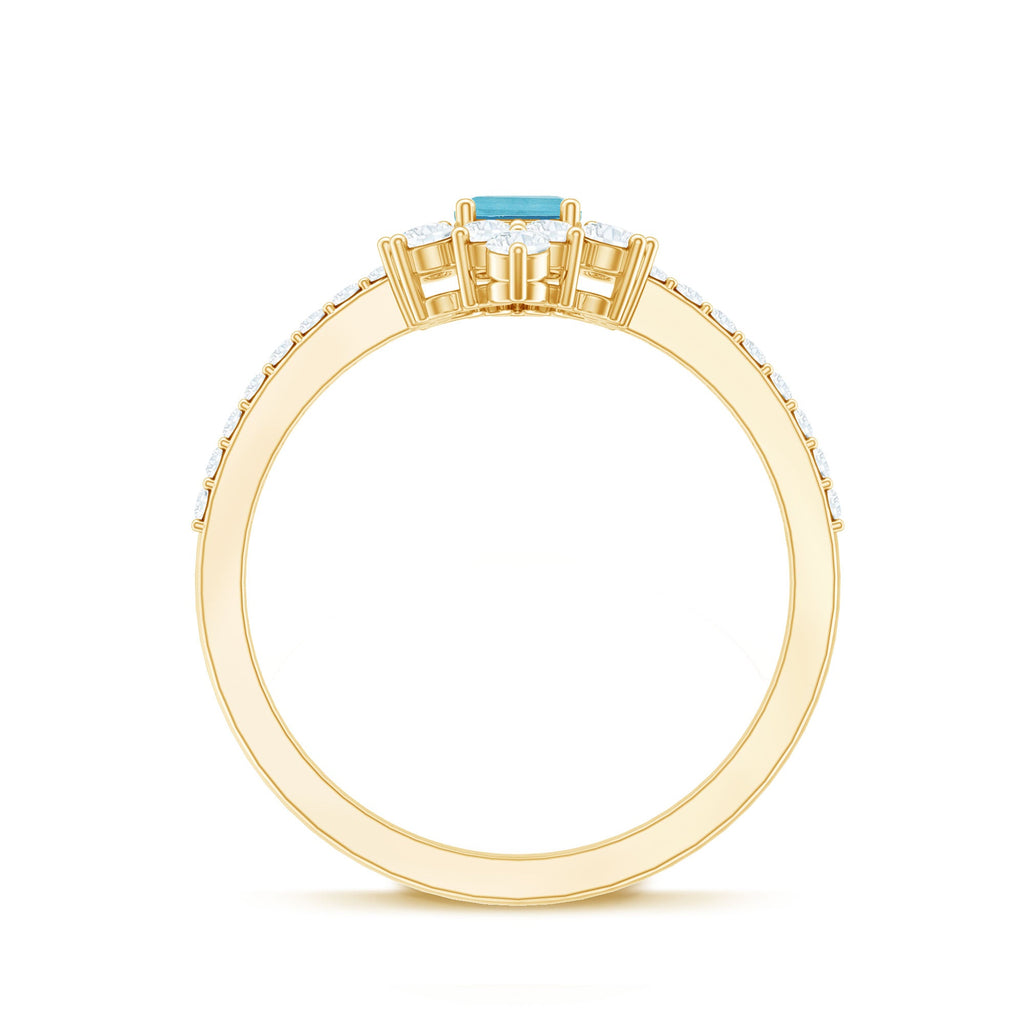 Vintage Looking Aquamarine and Diamond Halo Engagement Ring