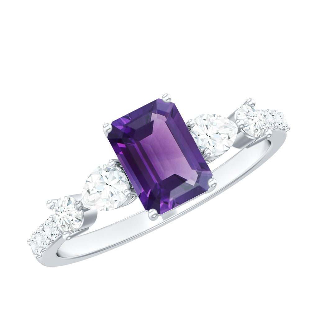 Real 1.4 Carat Emerald Cut Amethyst Engagement Ring with Moissanite