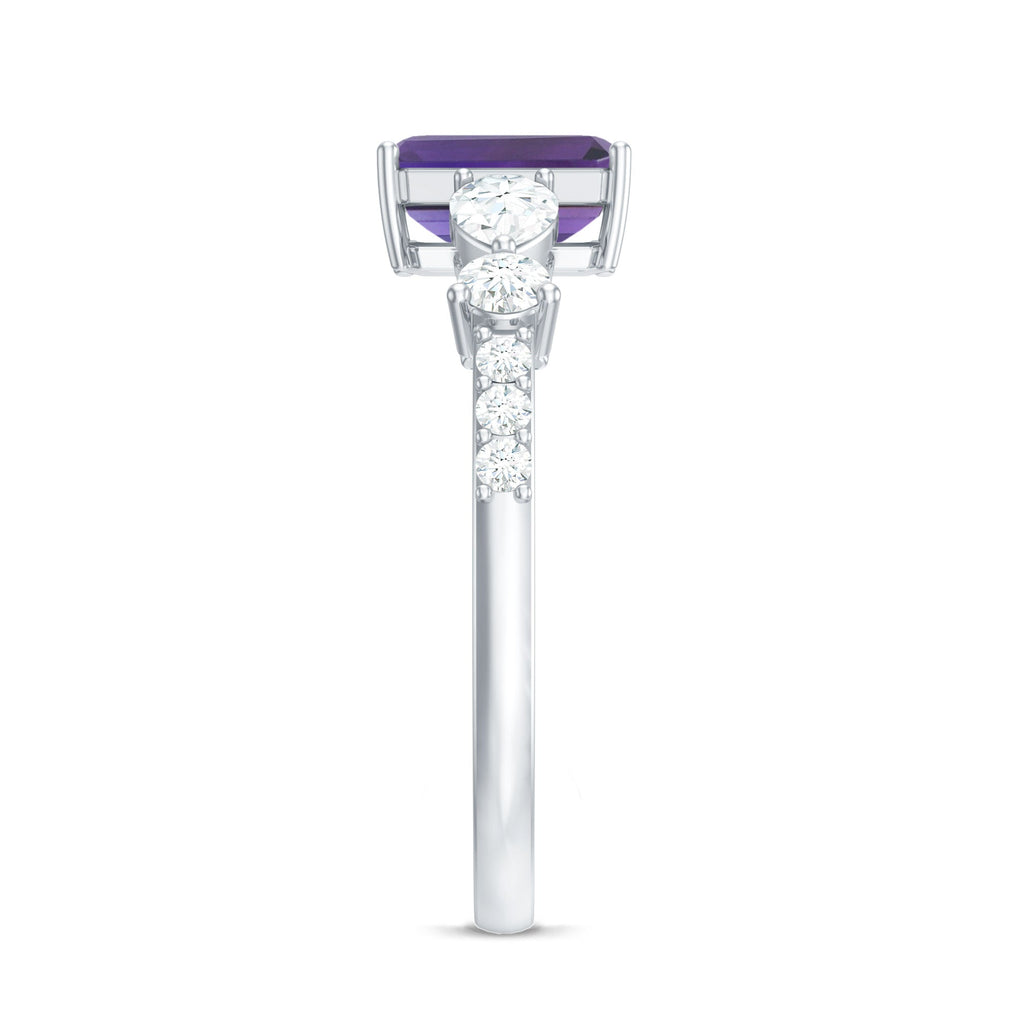 Real 1.4 Carat Emerald Cut Amethyst Engagement Ring with Moissanite