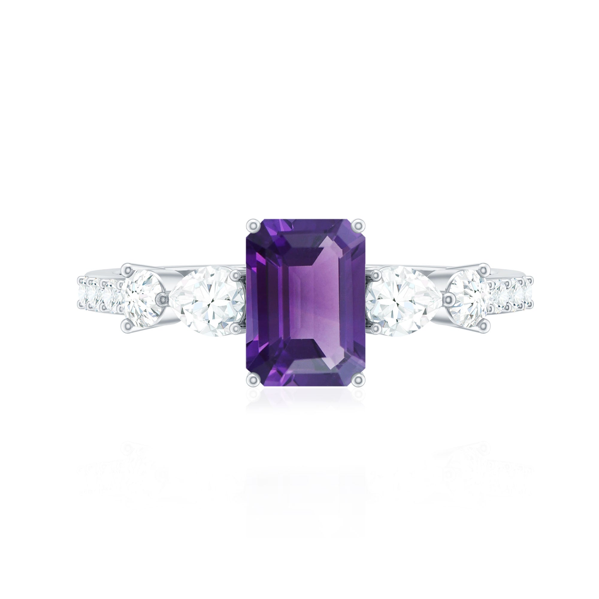 Real 1.4 Carat Emerald Cut Amethyst Engagement Ring with Moissanite