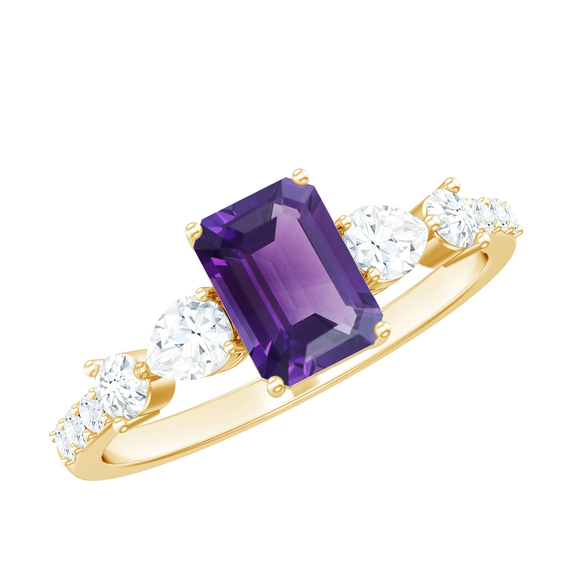 Real 1.4 Carat Emerald Cut Amethyst Engagement Ring with Moissanite