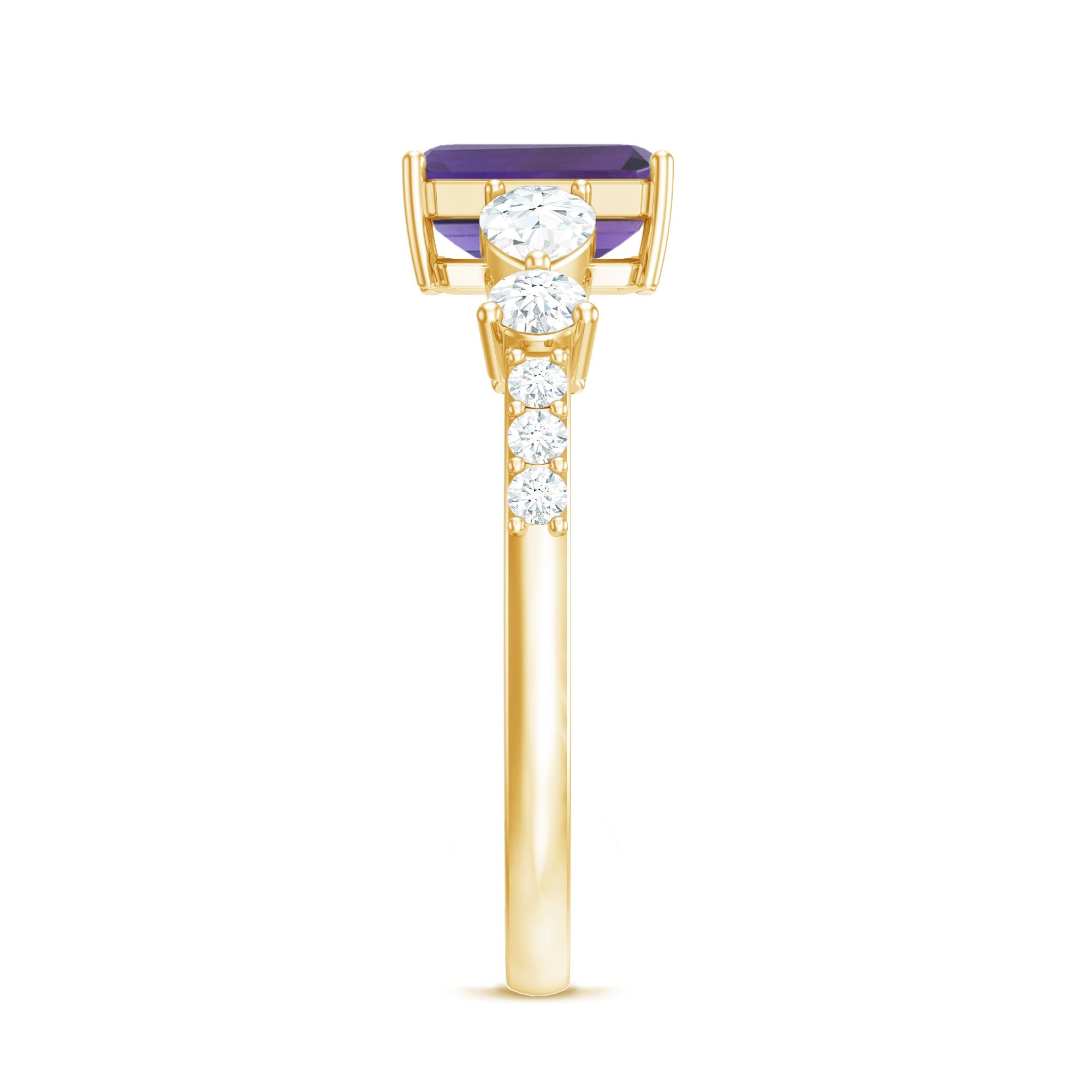 Real 1.4 Carat Emerald Cut Amethyst Engagement Ring with Moissanite