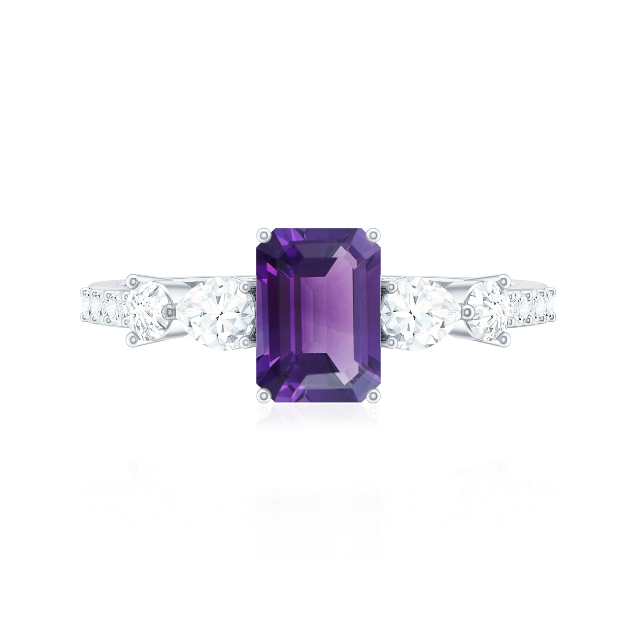 Real 1.4 Carat Emerald Cut Amethyst Engagement Ring with Moissanite