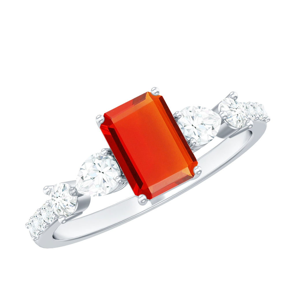 1 Carat Fire Opal Emerald Cut Engagement Ring with Diamond Side Stones
