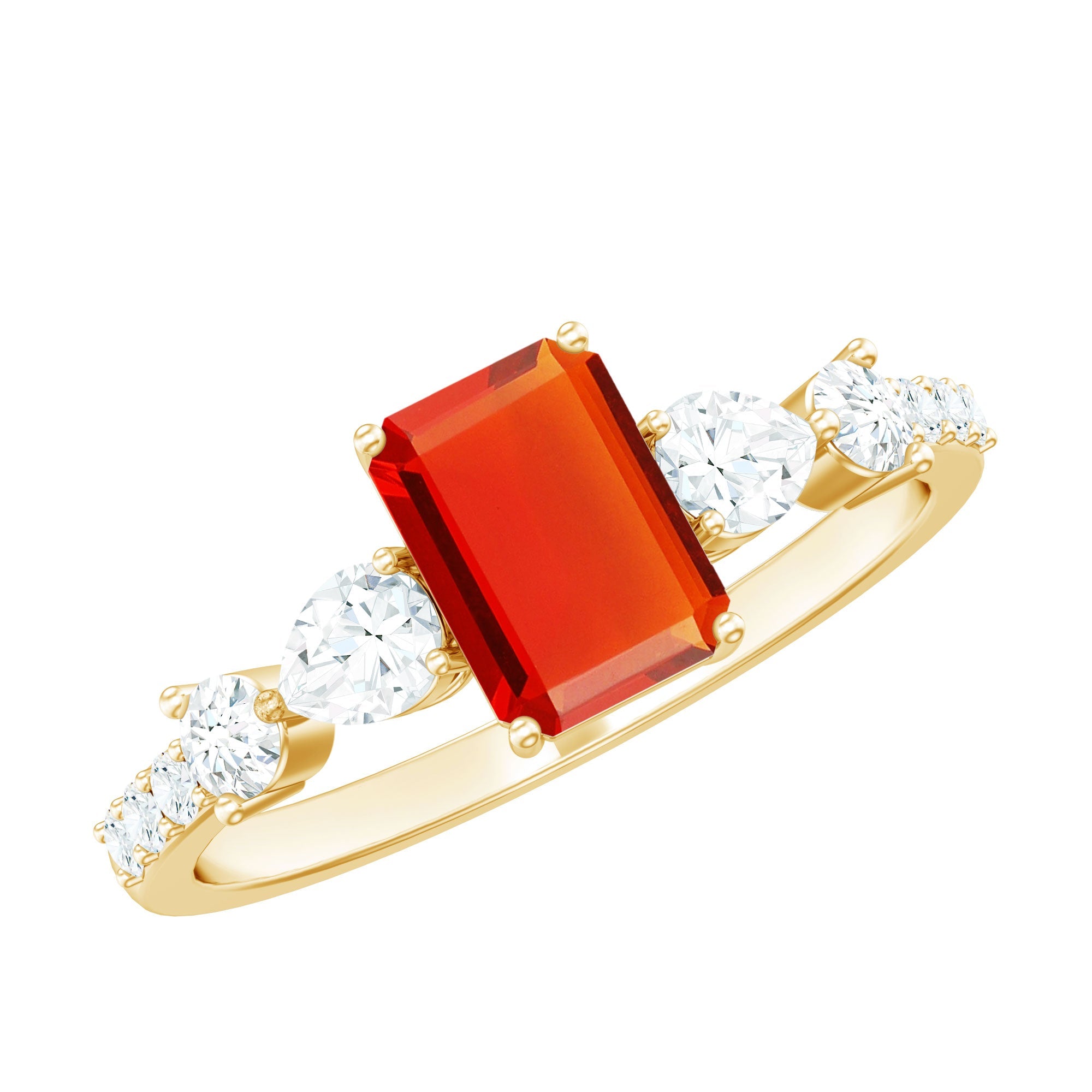 1 Carat Fire Opal Emerald Cut Engagement Ring with Diamond Side Stones