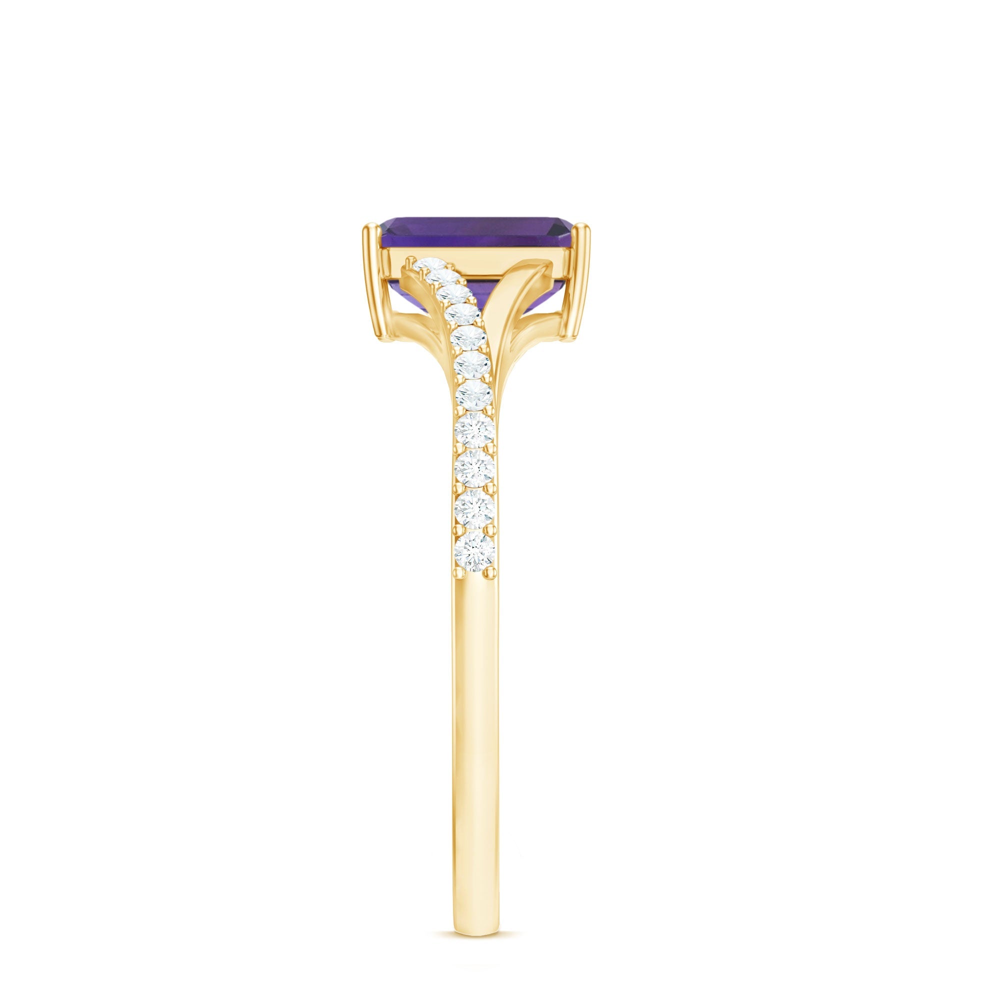 1.4 Carat Amethyst Emerald Cut Engagement Ring with Diamond Split Shank