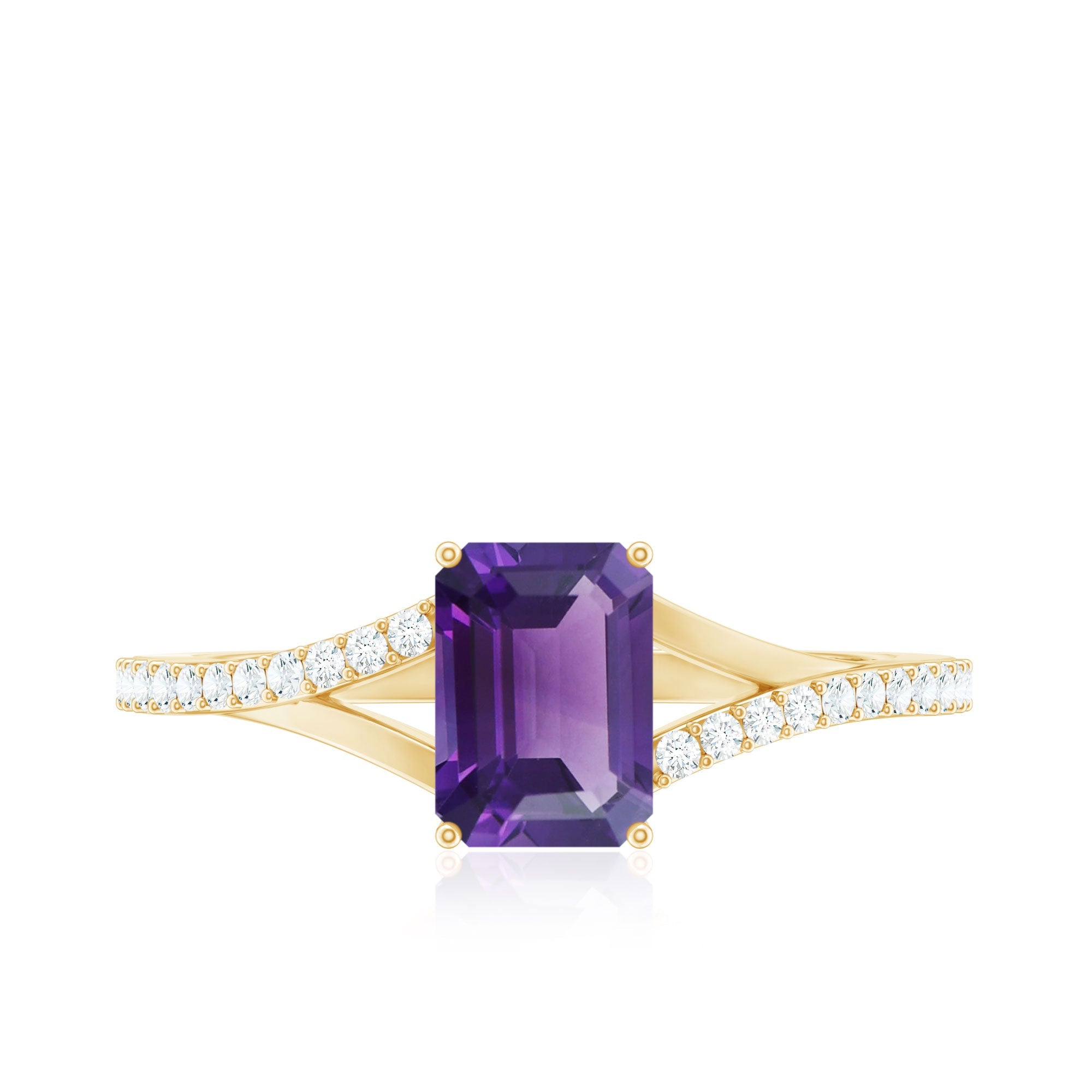 1.4 Carat Amethyst Emerald Cut Engagement Ring with Diamond Split Shank