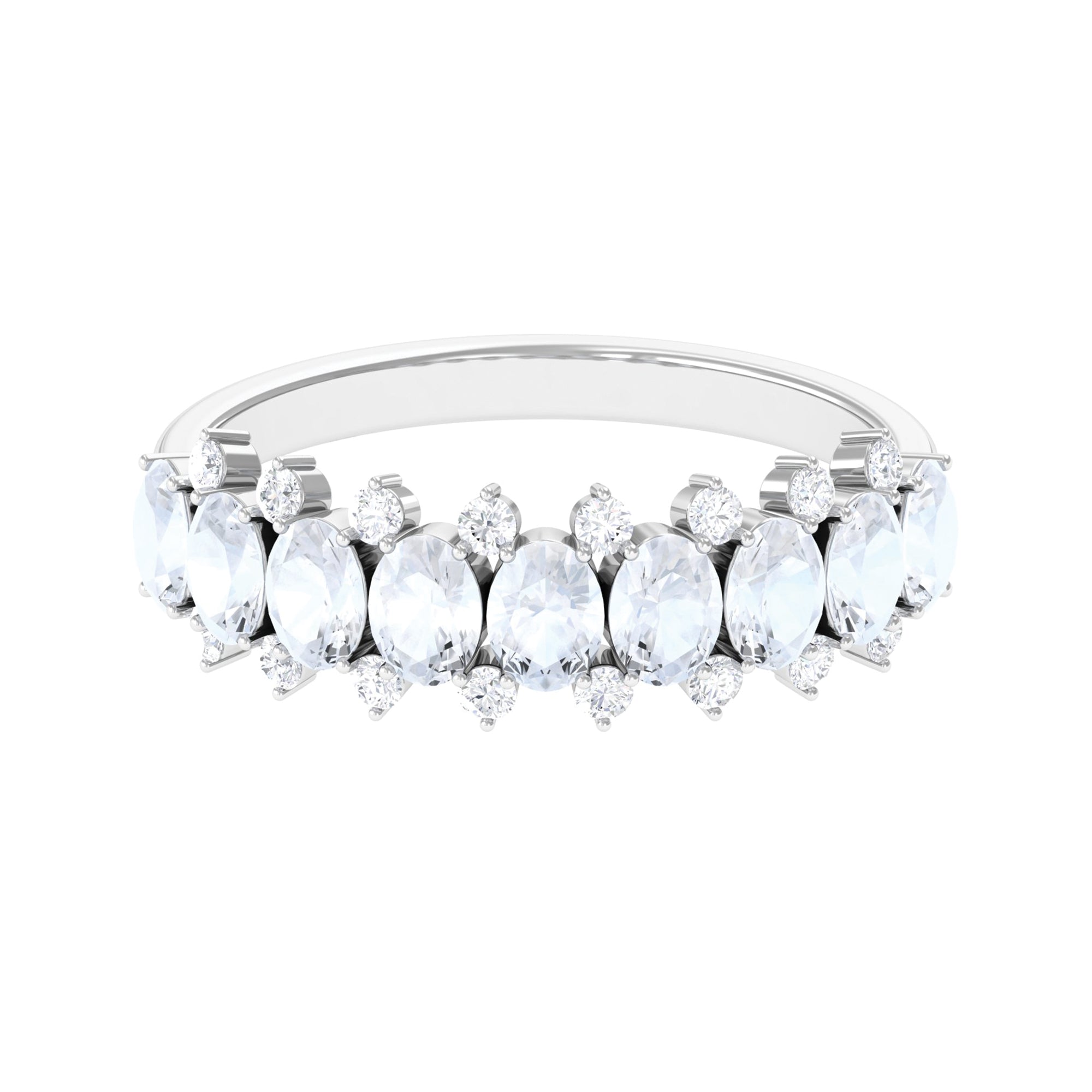 2.5 CT Moonstone and Diamond Semi Eternity Ring