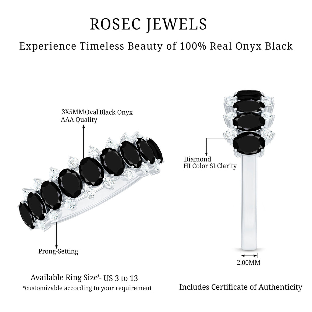 Oval Cut Black Onyx and Diamond Half Eternity Wedding Band