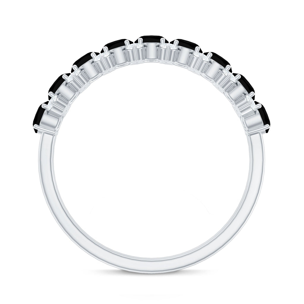 Oval Cut Black Onyx and Diamond Half Eternity Wedding Band