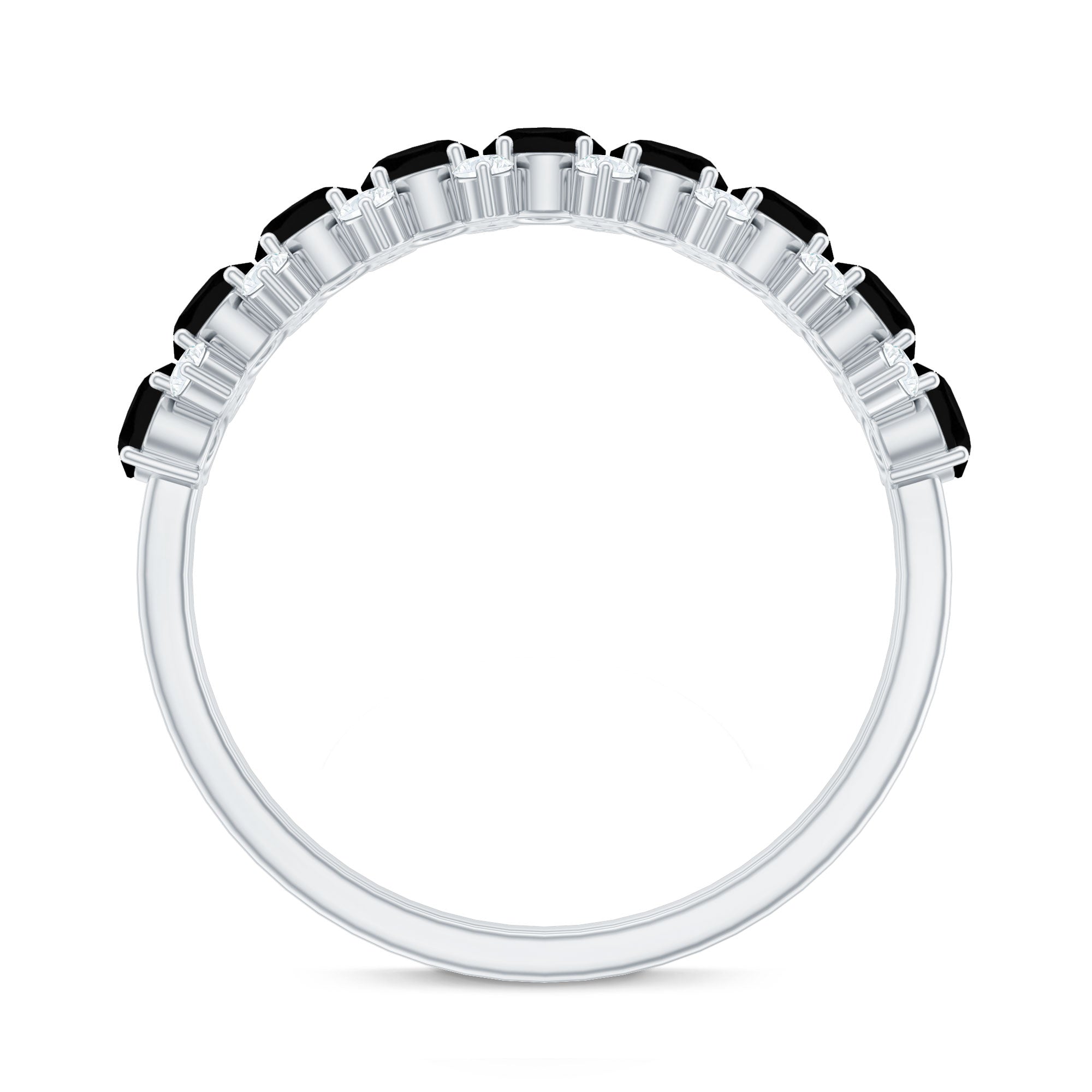 Oval Cut Black Onyx and Diamond Half Eternity Wedding Band