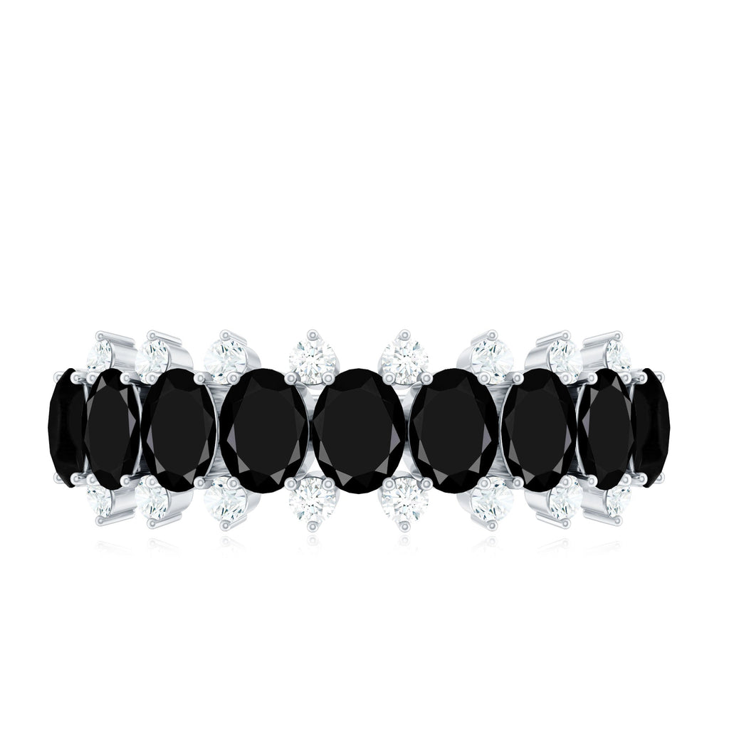 Oval Cut Black Onyx and Diamond Half Eternity Wedding Band