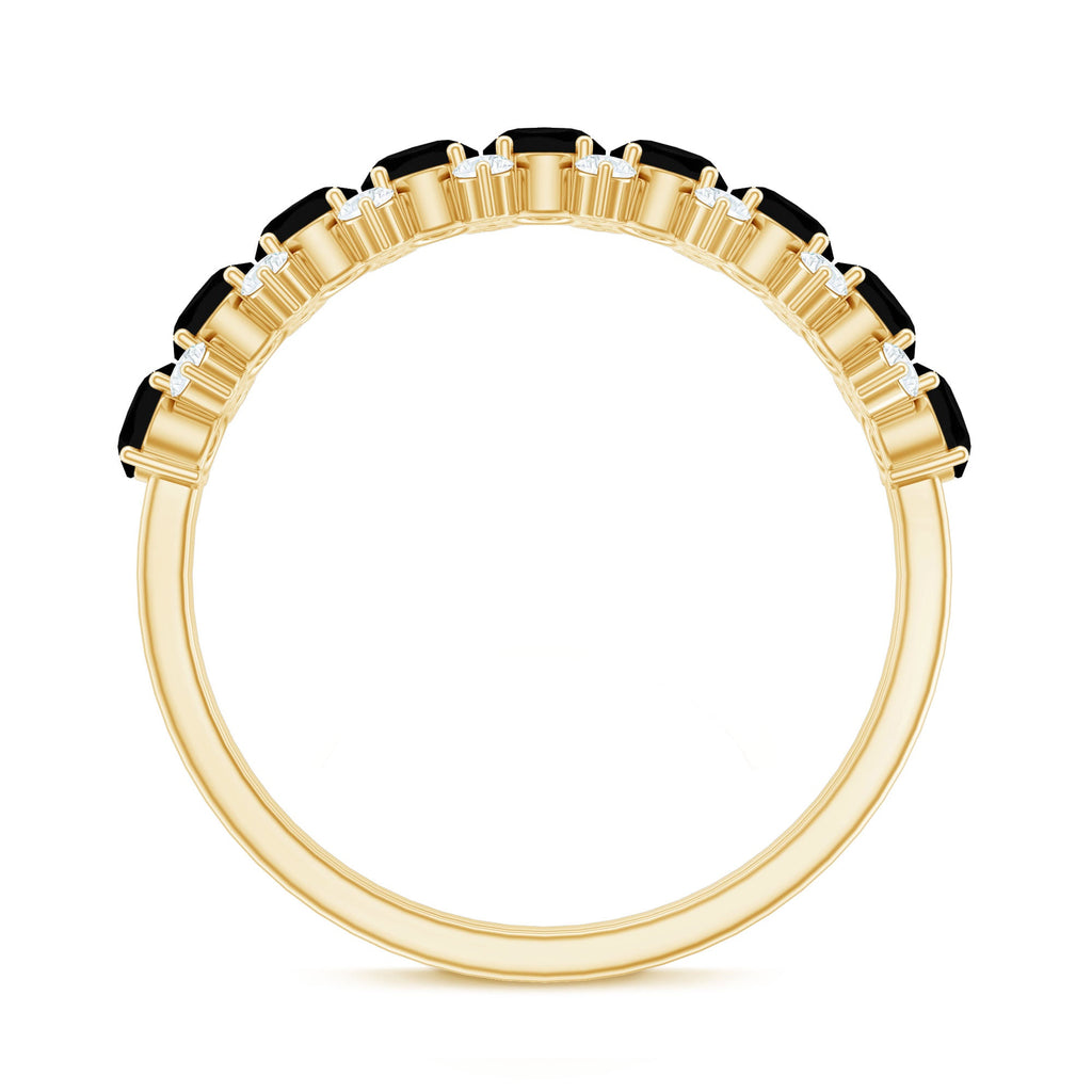 Oval Cut Black Onyx and Diamond Half Eternity Wedding Band