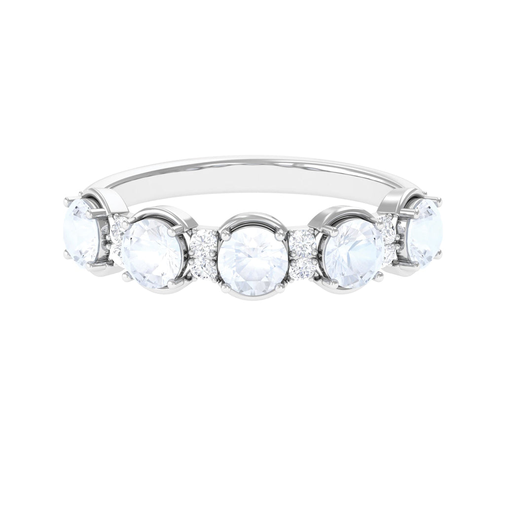 2 CT Genuine Moonstone and Diamond Half Eternity Ring