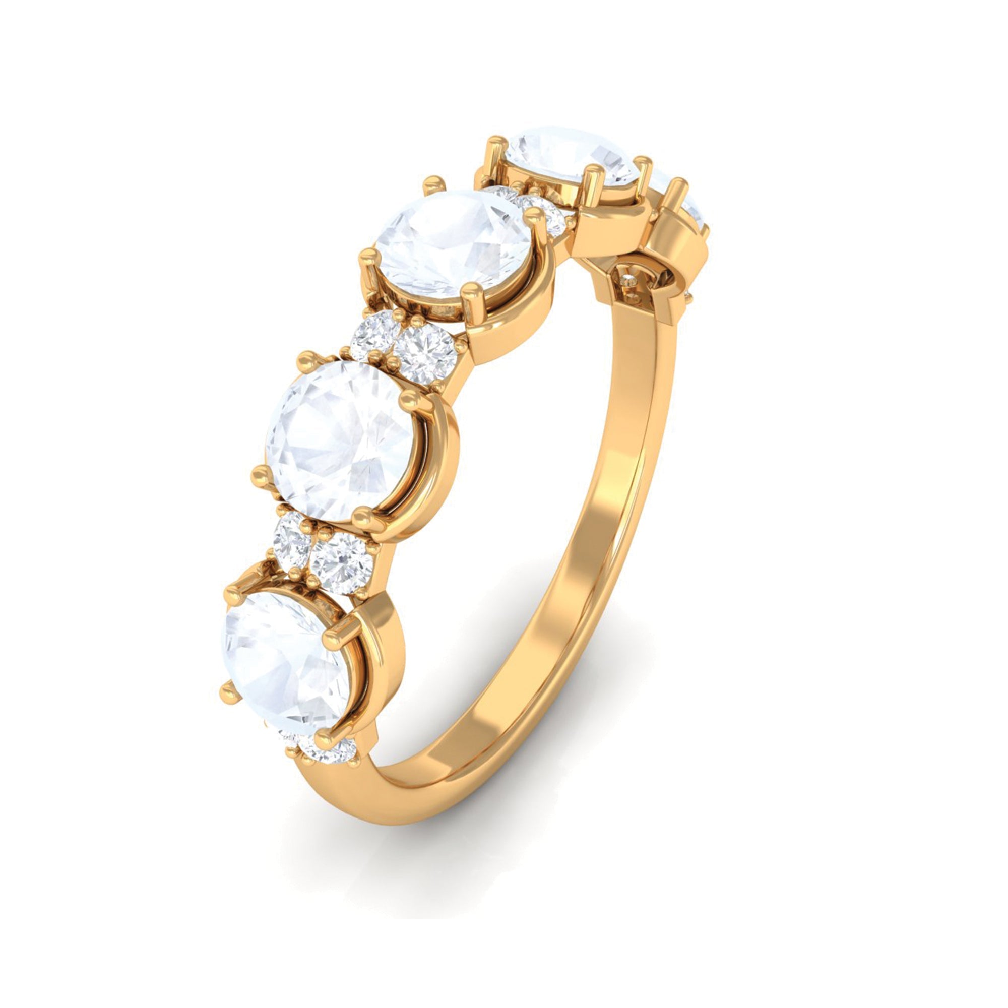 2 CT Genuine Moonstone and Diamond Half Eternity Ring