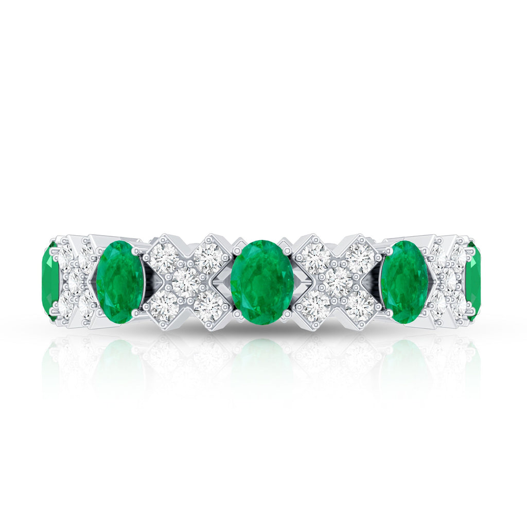 Natural Emerald and Moissanite Designer Eternity Band