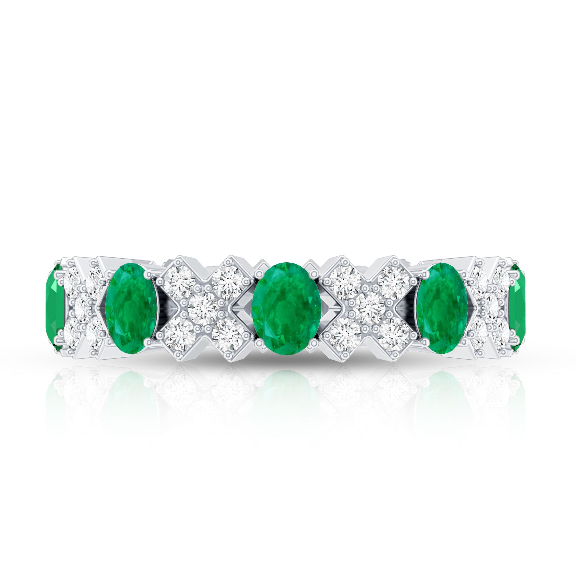 Natural Emerald and Moissanite Designer Eternity Band