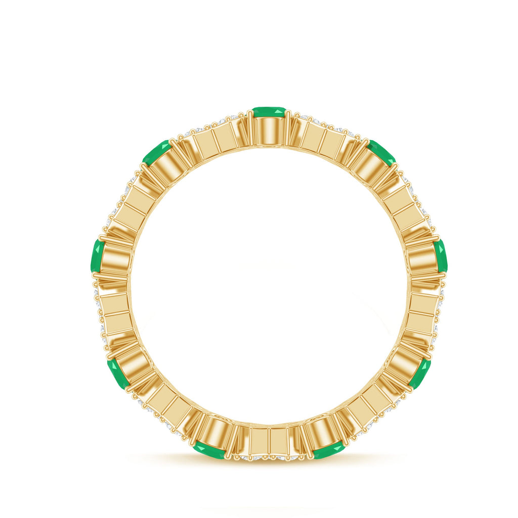 Natural Emerald and Moissanite Designer Eternity Band