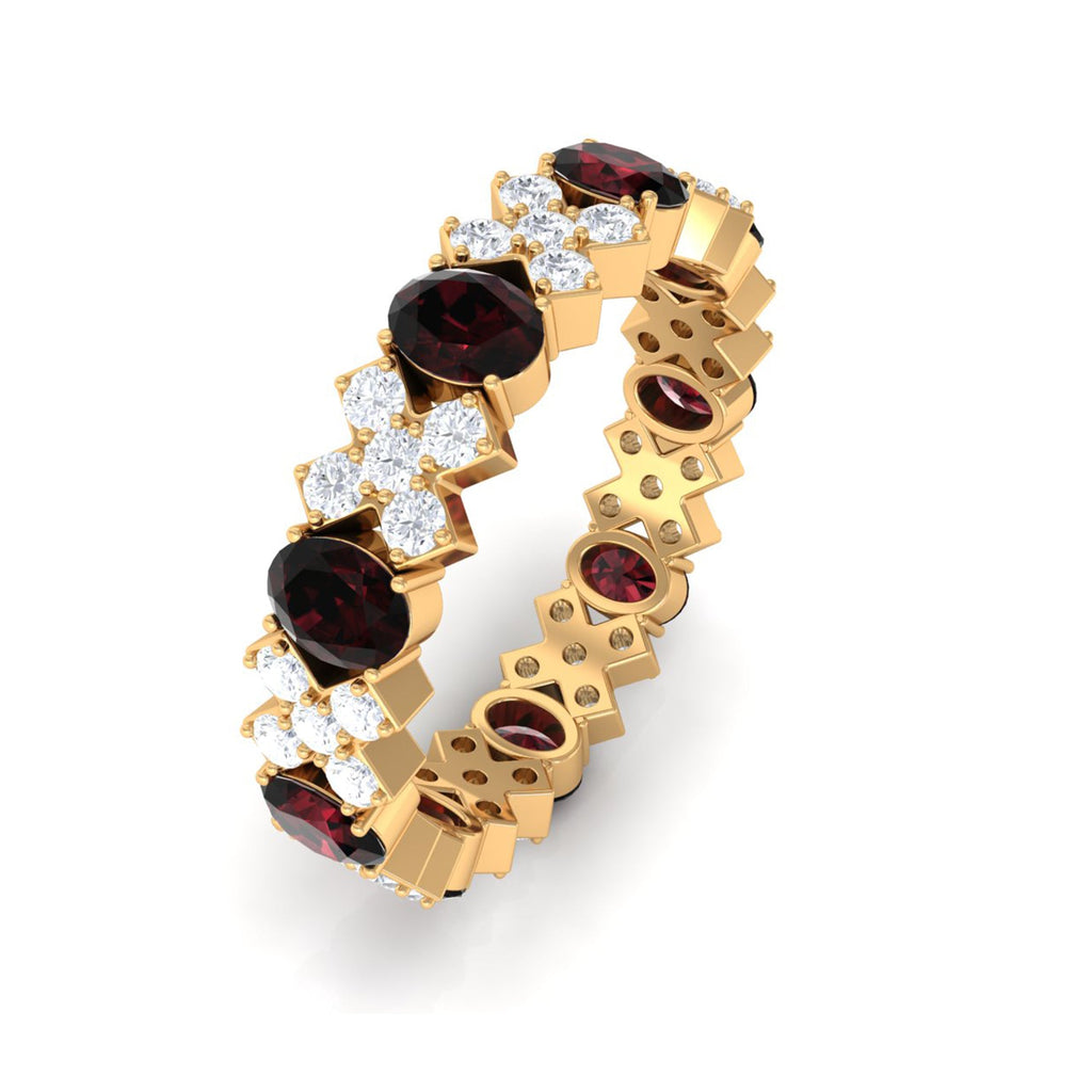 Certified Real Oval Garnet Diamond Eternity Ring
