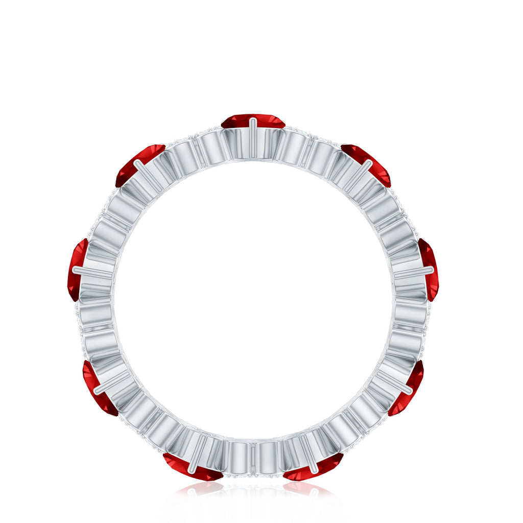Lab-Created Ruby and Diamond Heart Eternity Band Ring
