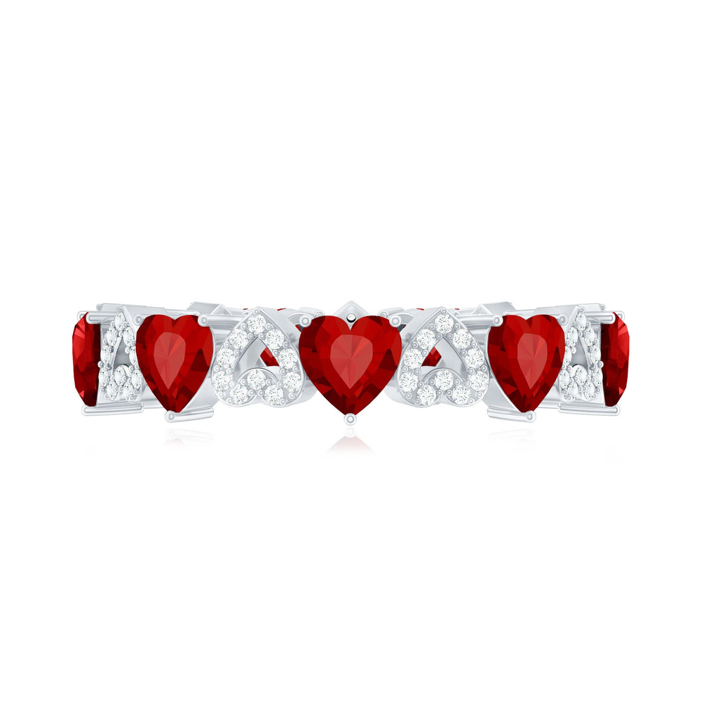 Lab-Created Ruby and Diamond Heart Eternity Band Ring