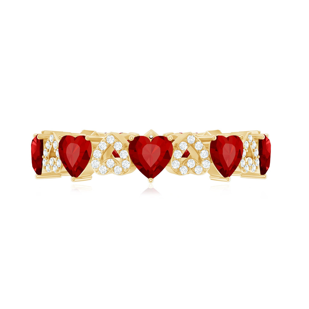Lab-Created Ruby and Diamond Heart Eternity Band Ring