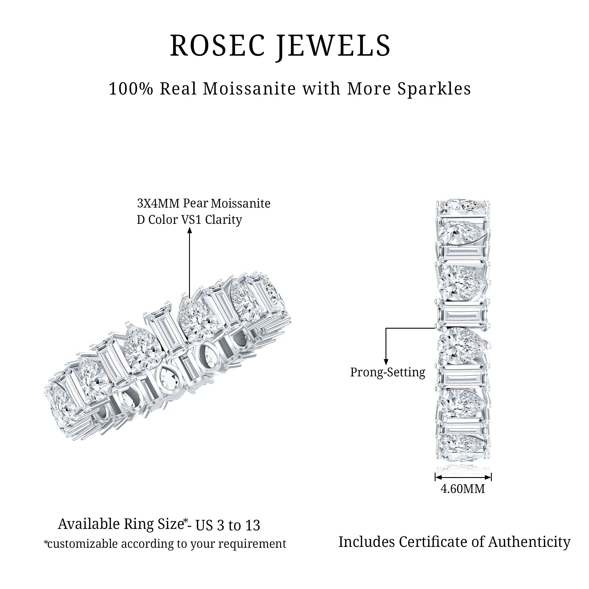 Pear and Baguette Cut Moissanite Alternate Eternity Band