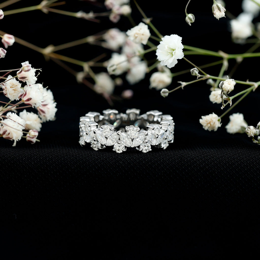 Marquise and Round Moissanite Cluster Eternity Band
