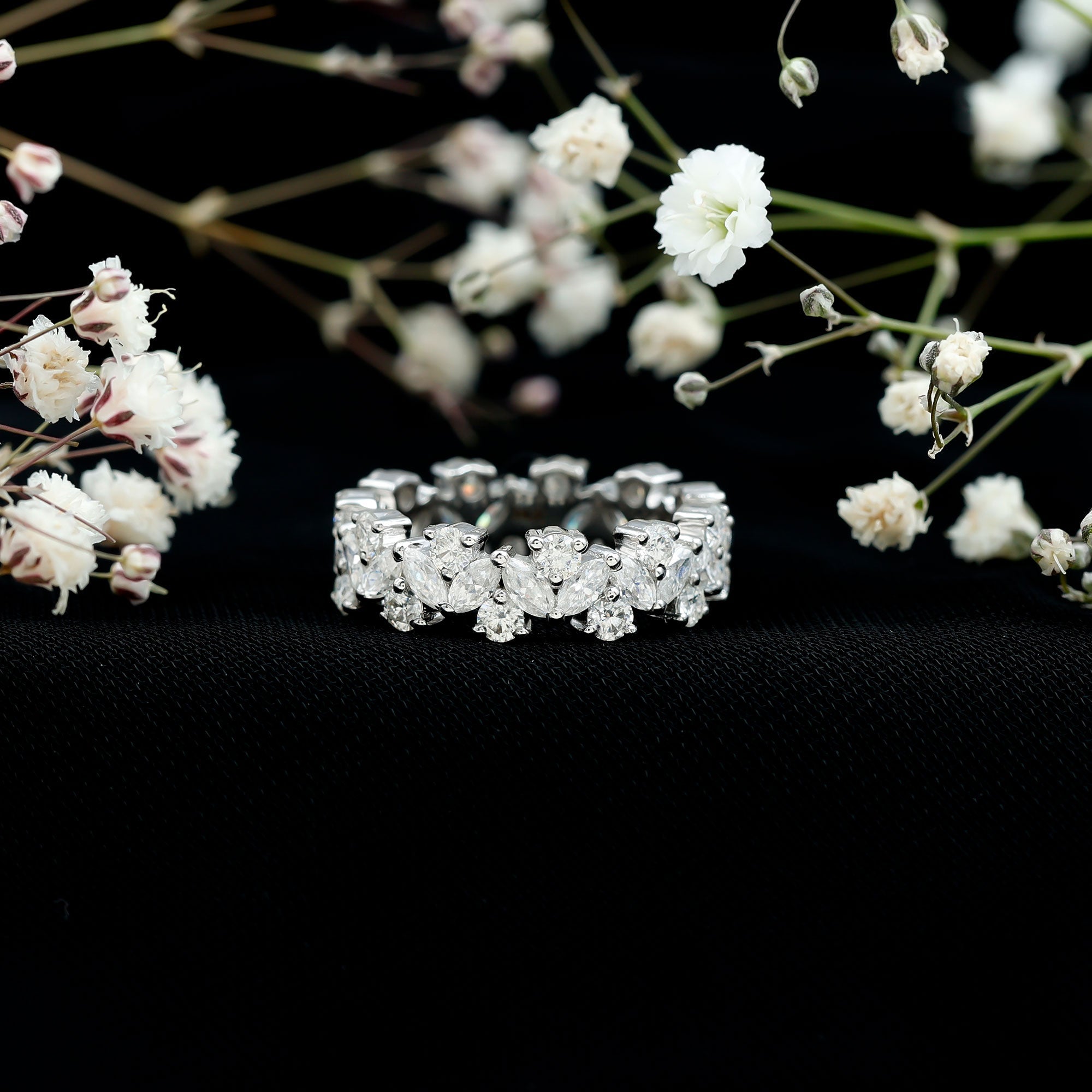 Marquise and Round Moissanite Cluster Eternity Band