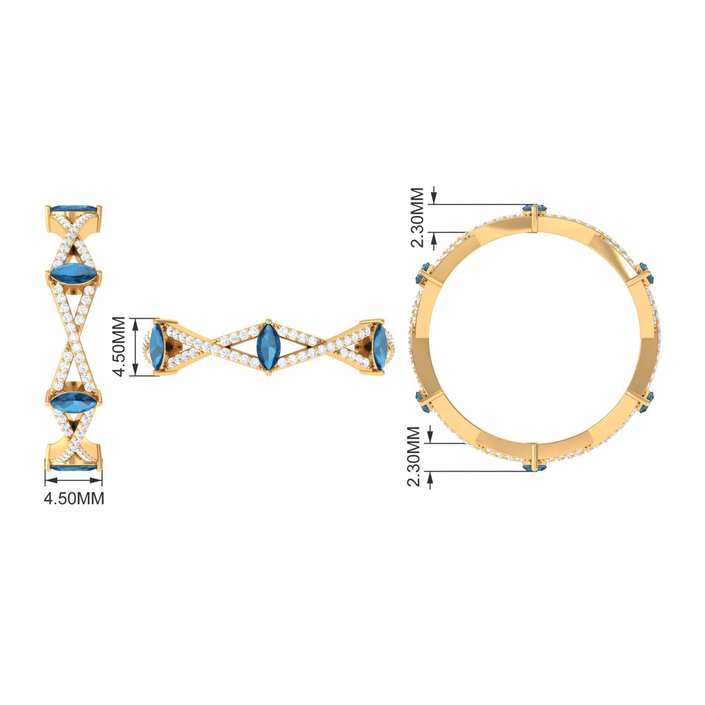 Marquise London Blue Topaz Crossover Eternity Band with Diamond
