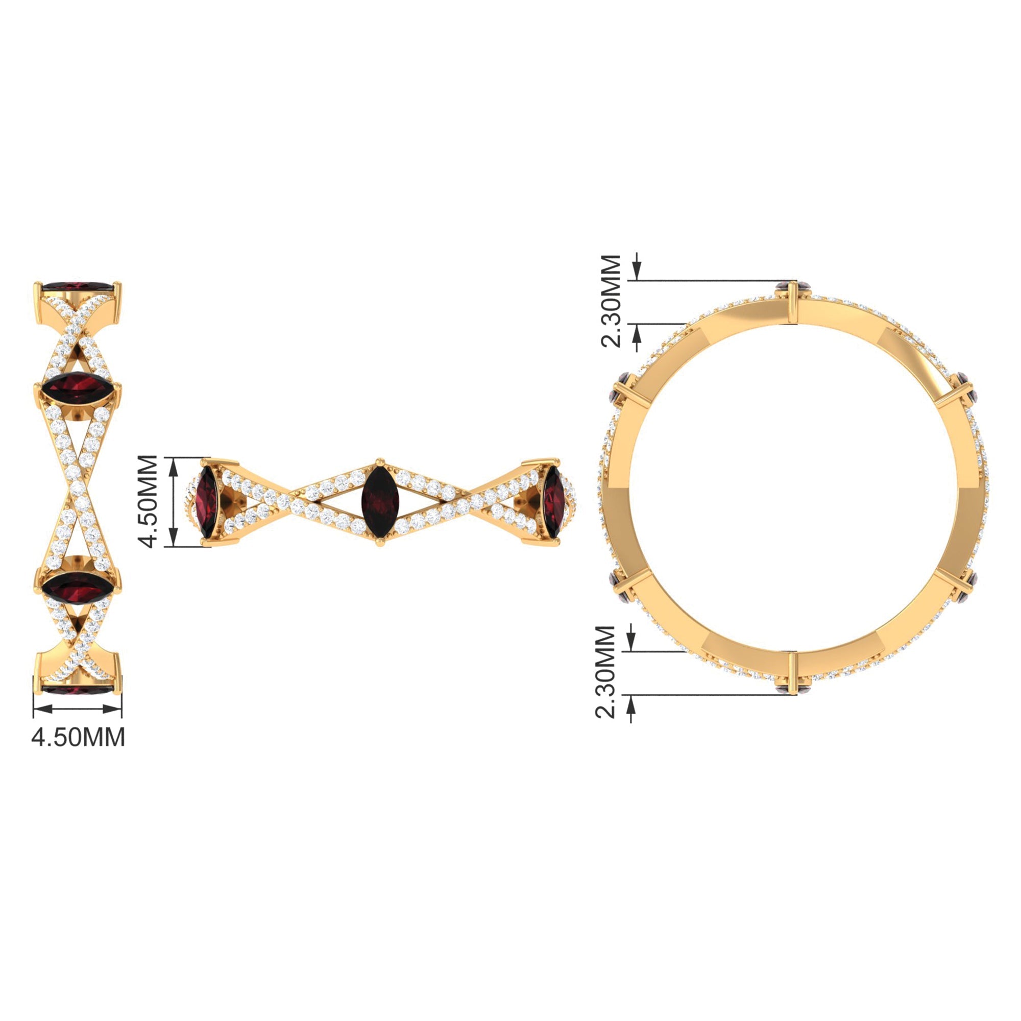 Natural Marquise Garnet Diamond Eternity Ring with Crossover Shank