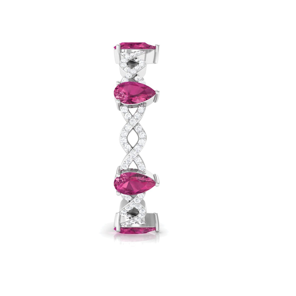 1.50 CT Natural Pink Tourmaline Crossover Eternity Ring with Diamond