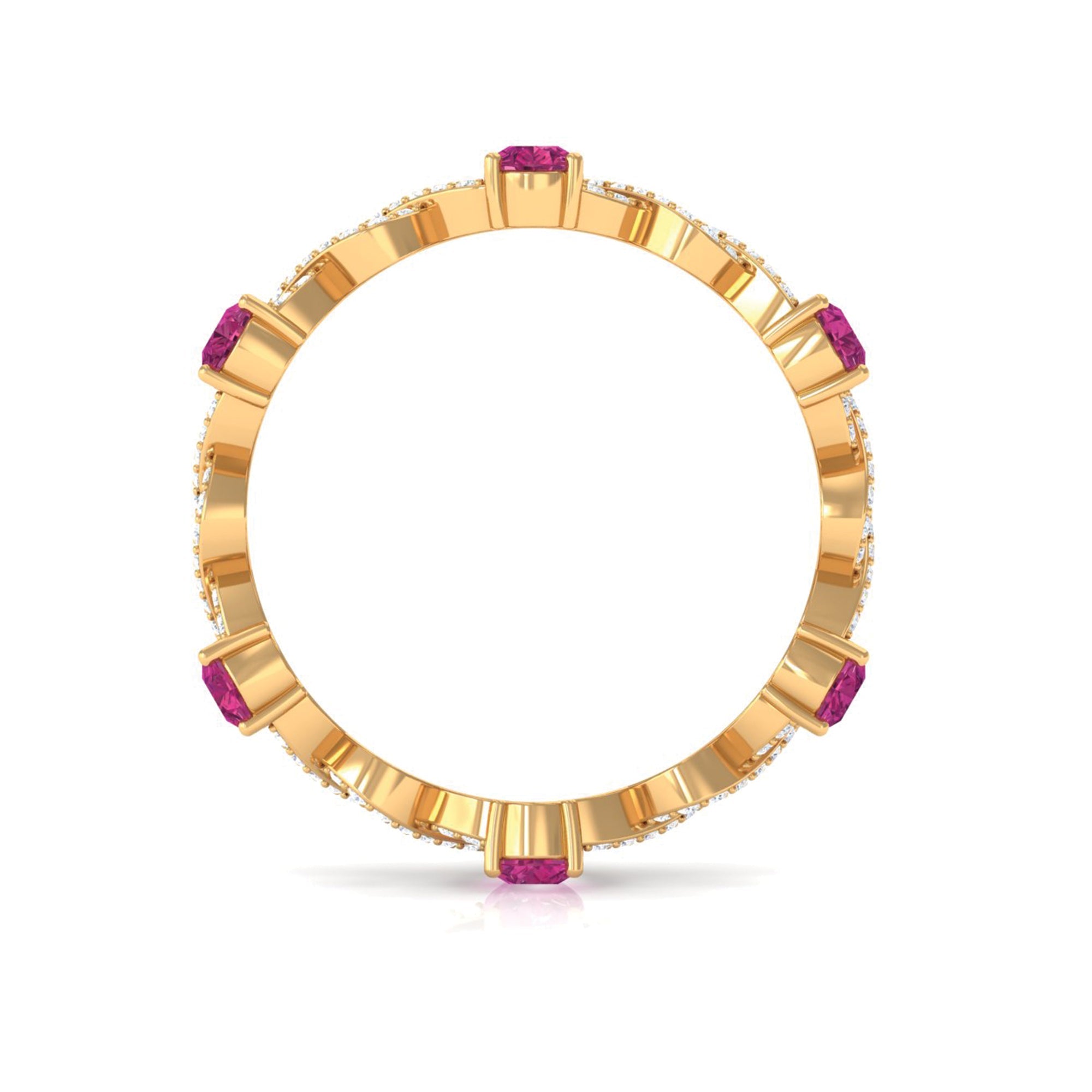 1.50 CT Natural Pink Tourmaline Crossover Eternity Ring with Diamond