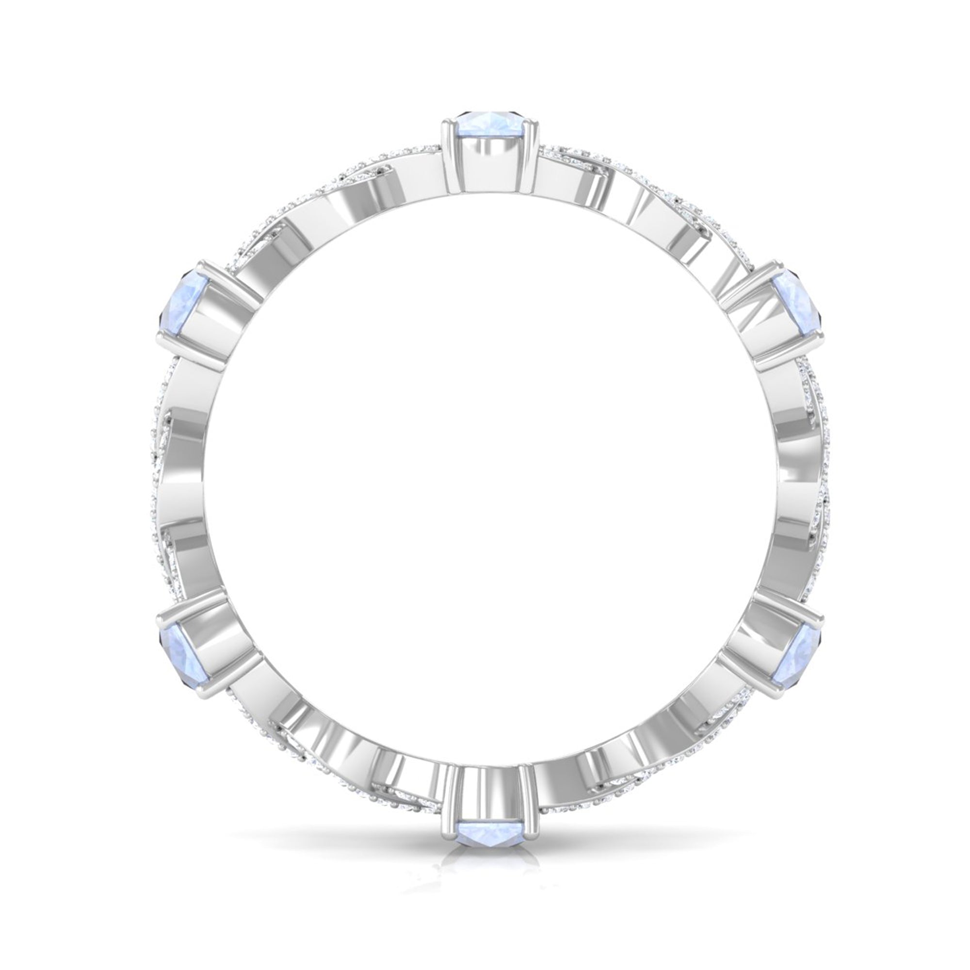 Pear Cut Moonstone and Diamond Crossover Eternity Ring