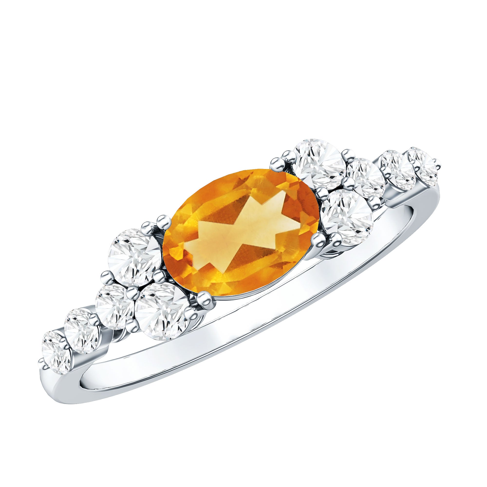 Certified Real Oval Citrine East West Engagement Ring with Diamond