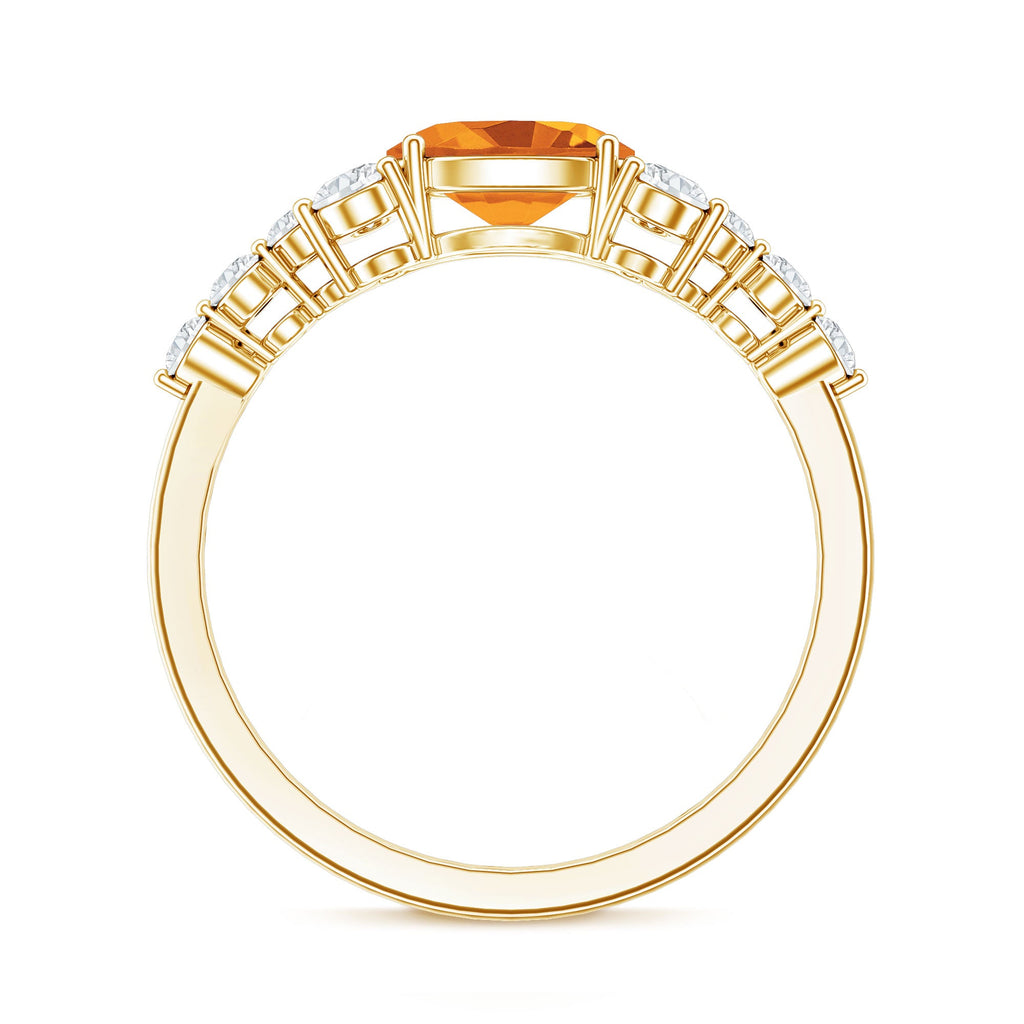 Certified Real Oval Citrine East West Engagement Ring with Diamond