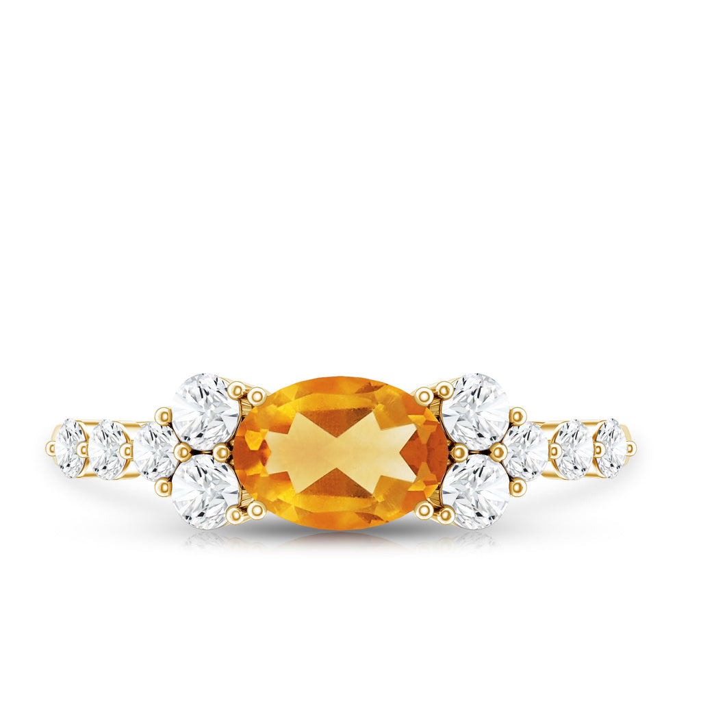 Certified Real Oval Citrine East West Engagement Ring with Diamond