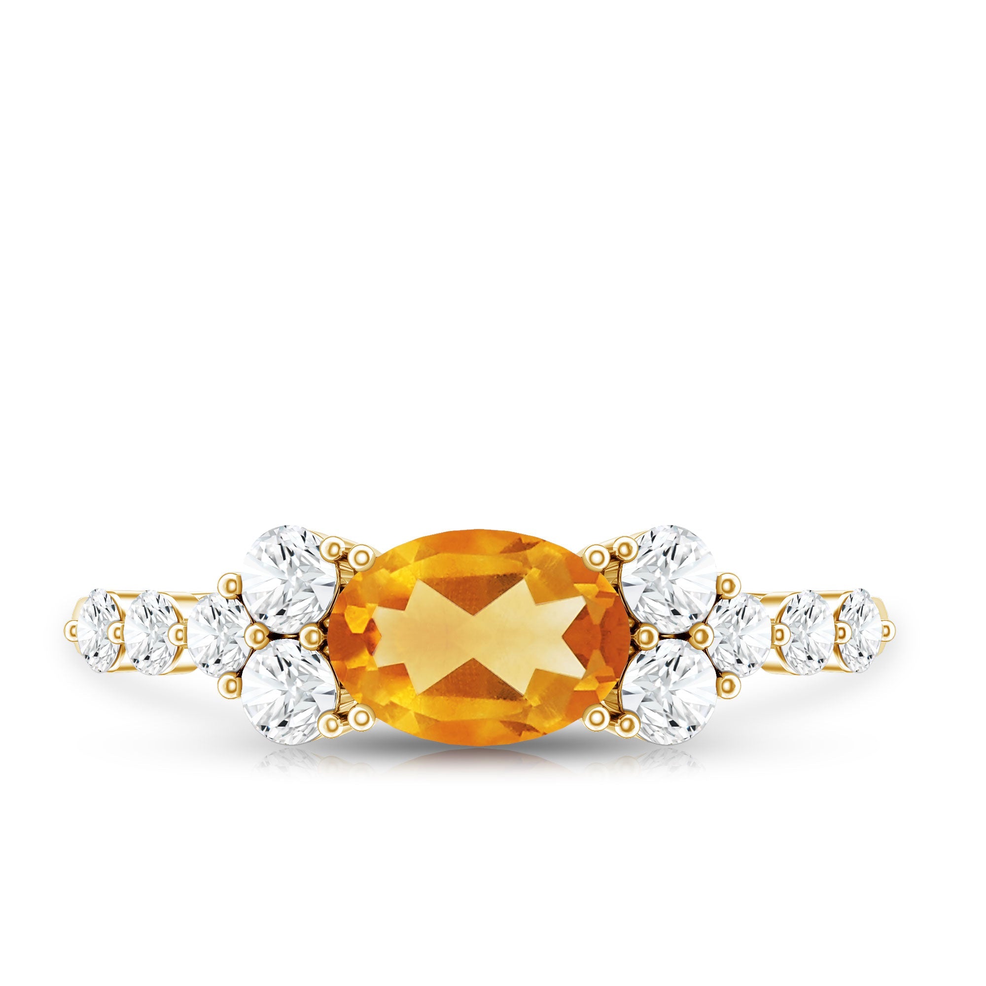 Certified Real Oval Citrine East West Engagement Ring with Diamond