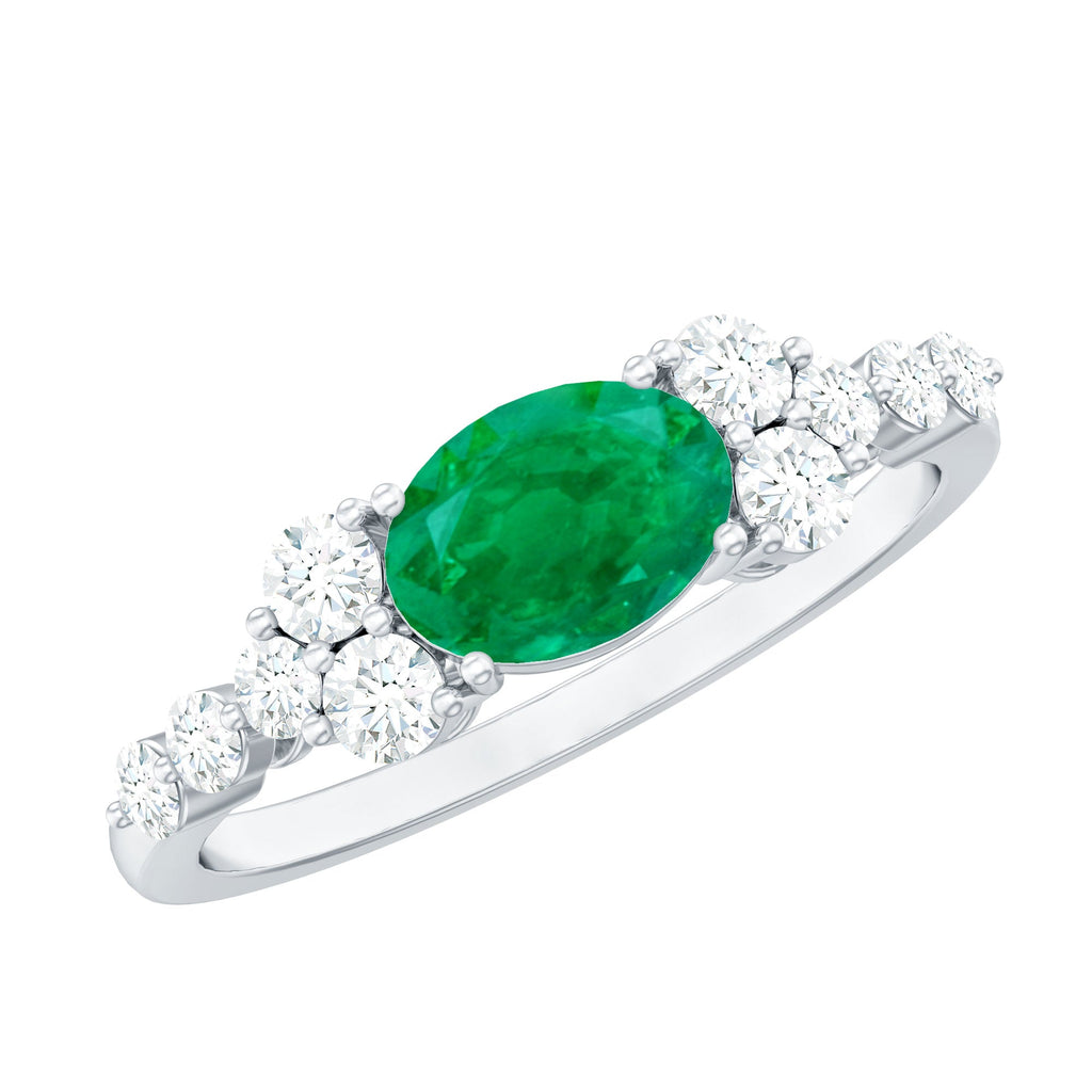 5X7mm Oval Cut Emerald Promise Ring with Diamond